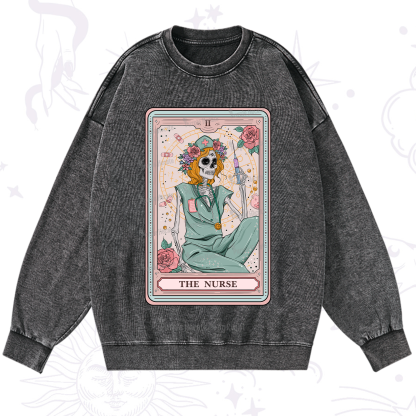 Purplehecate The Nurse Tarot Card Washed Sweatshirt
