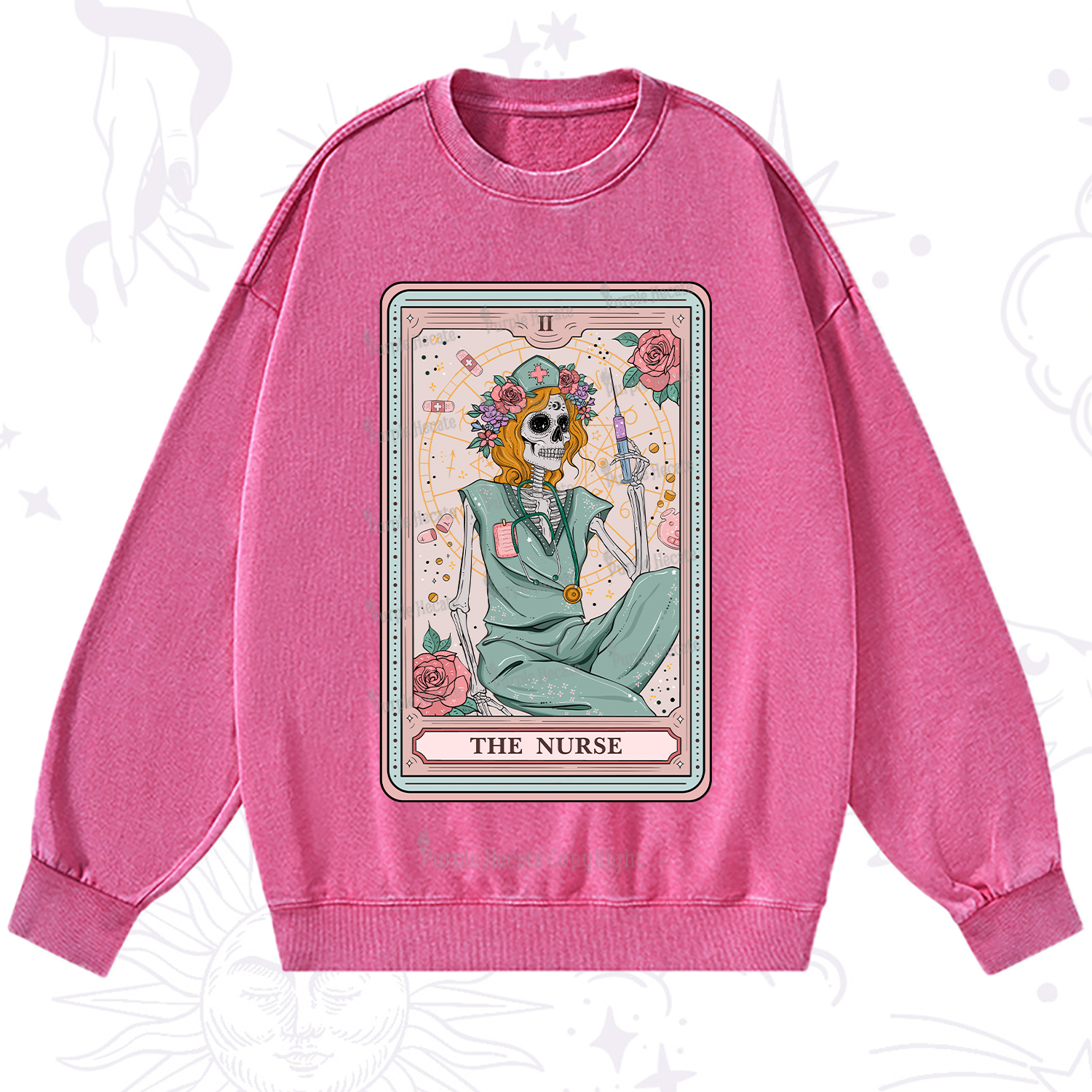 Purplehecate The Nurse Tarot Card Washed Sweatshirt