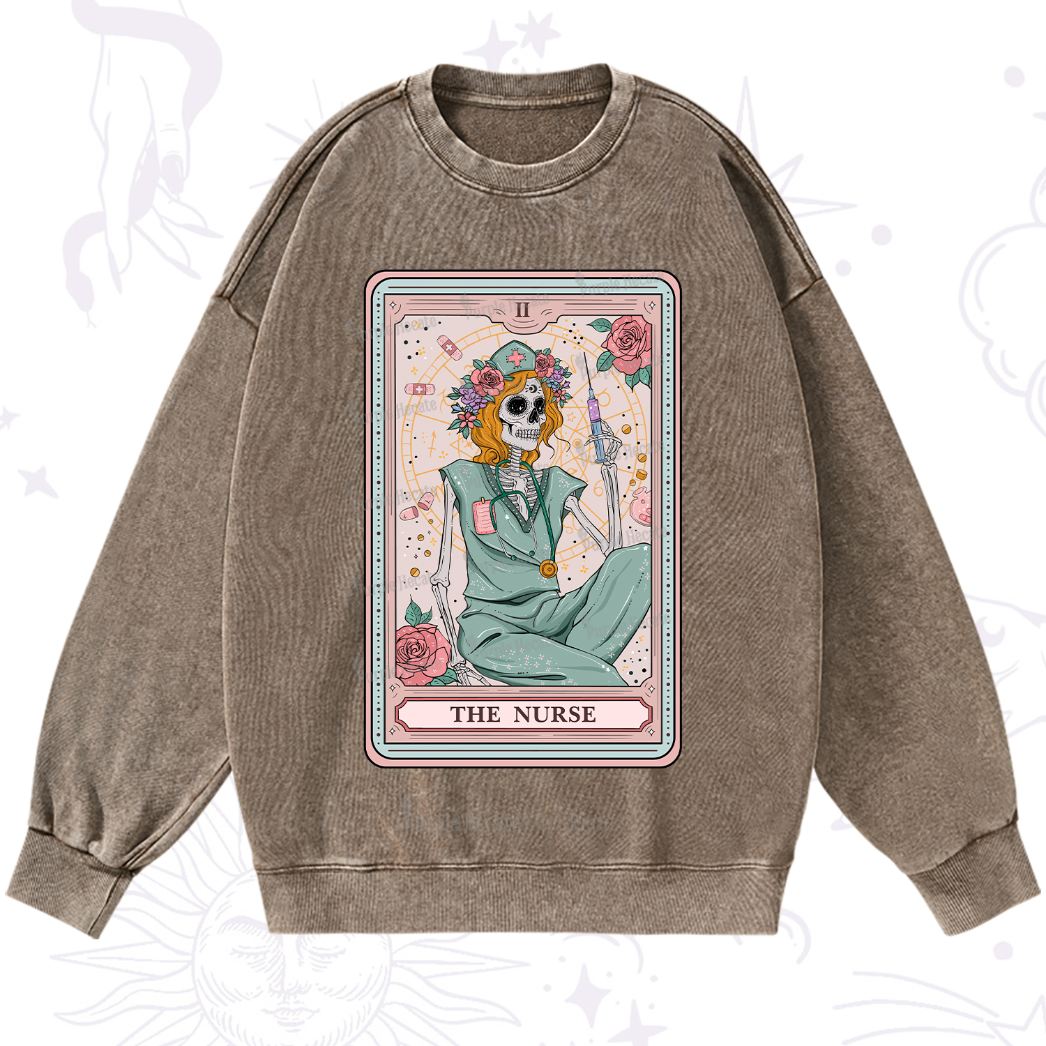 Purplehecate The Nurse Tarot Card Washed Sweatshirt