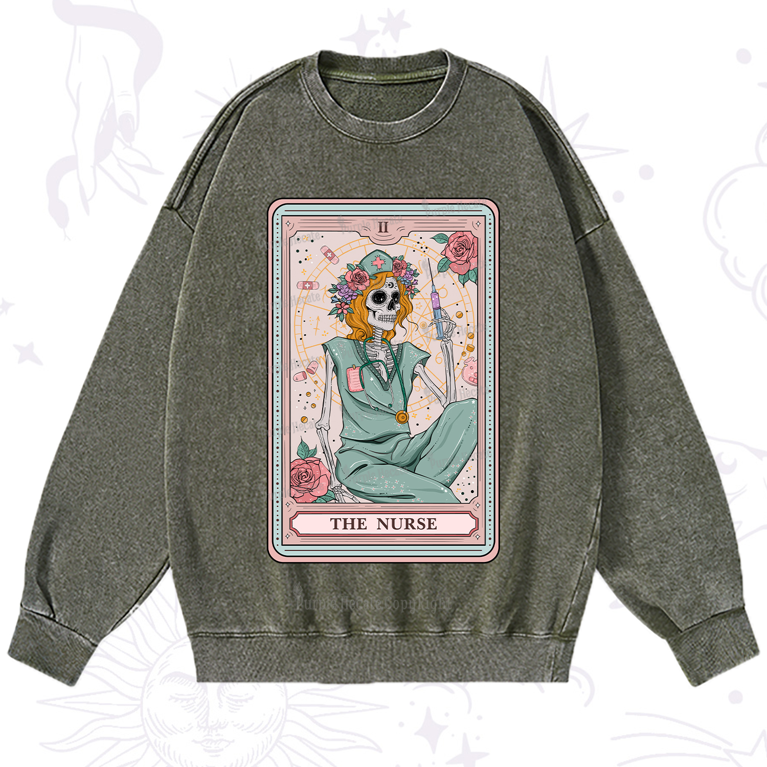 Purplehecate The Nurse Tarot Card Washed Sweatshirt