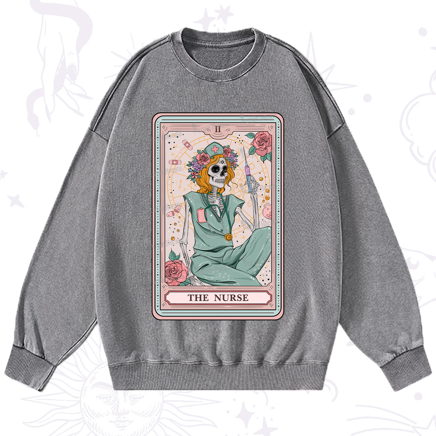 Purplehecate The Nurse Tarot Card Washed Sweatshirt
