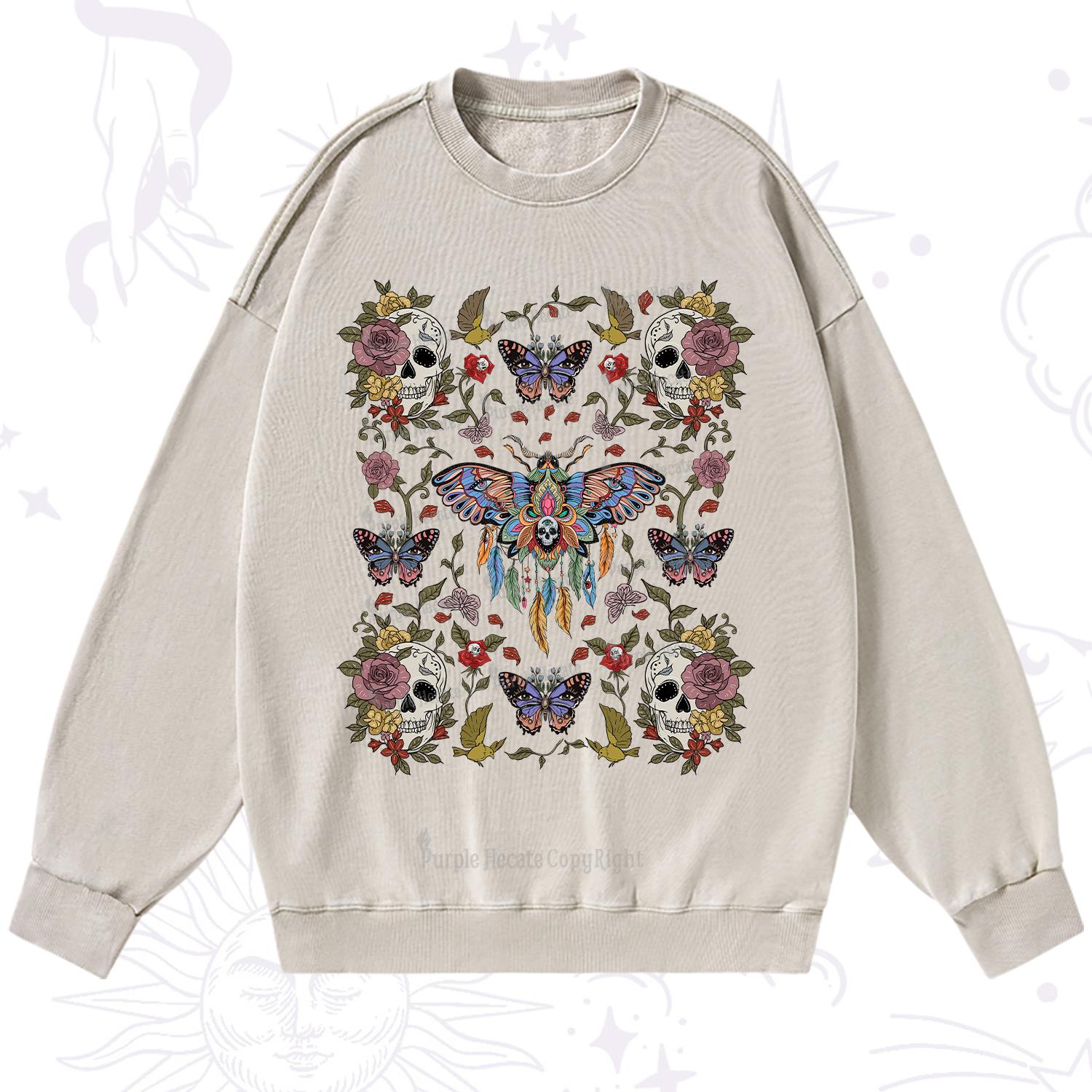 Purplehecate Moths Dancing Washed Sweatshirt