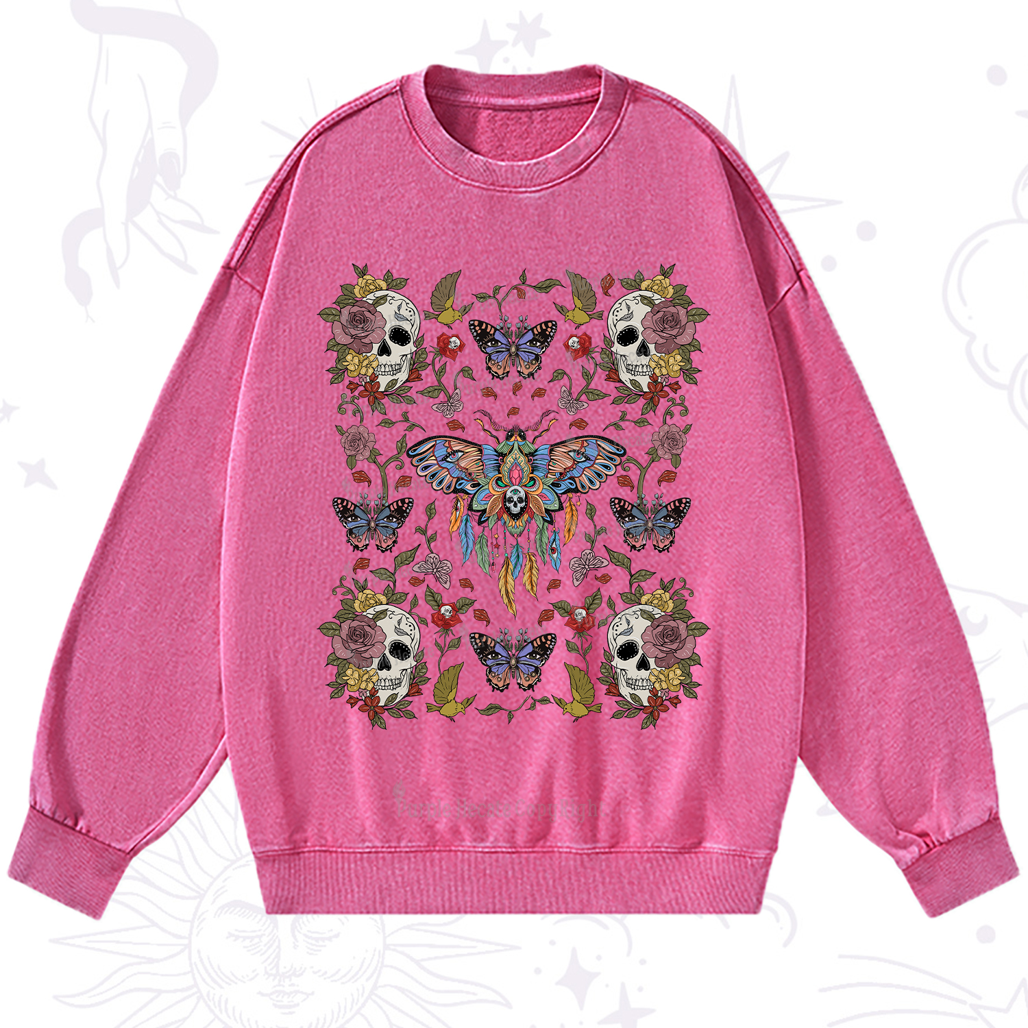 Purplehecate Moths Dancing Washed Sweatshirt