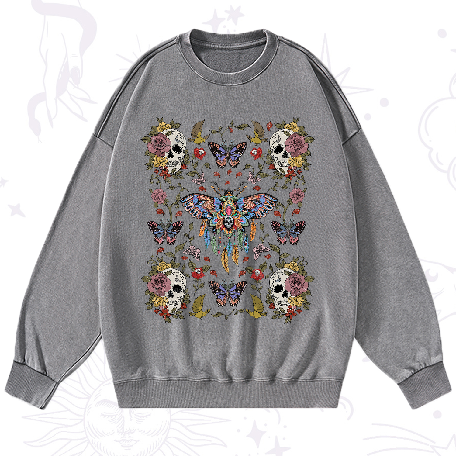 Purplehecate Moths Dancing Washed Sweatshirt