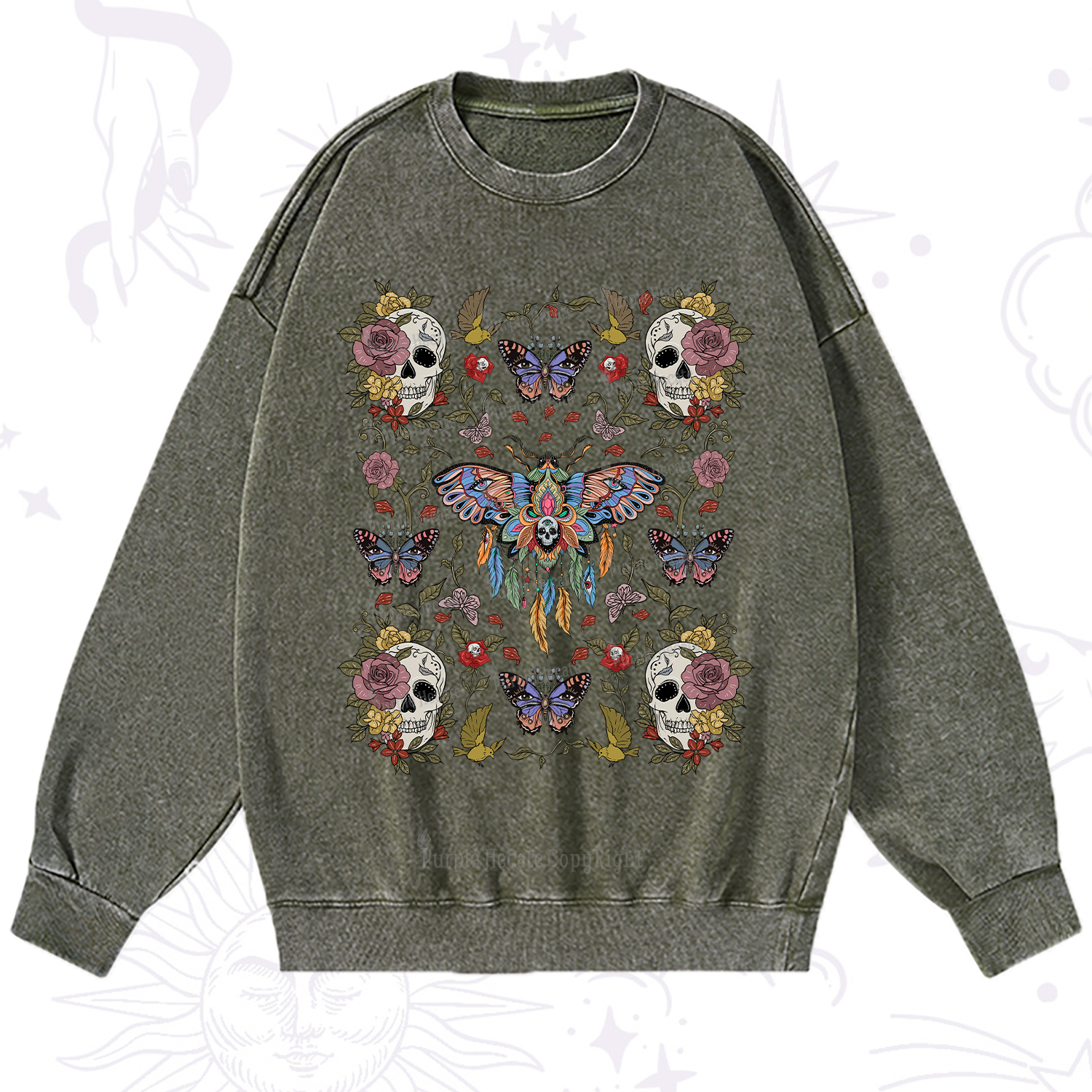 Purplehecate Moths Dancing Washed Sweatshirt
