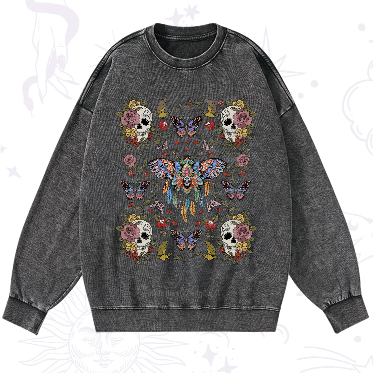 Purplehecate Moths Dancing Washed Sweatshirt