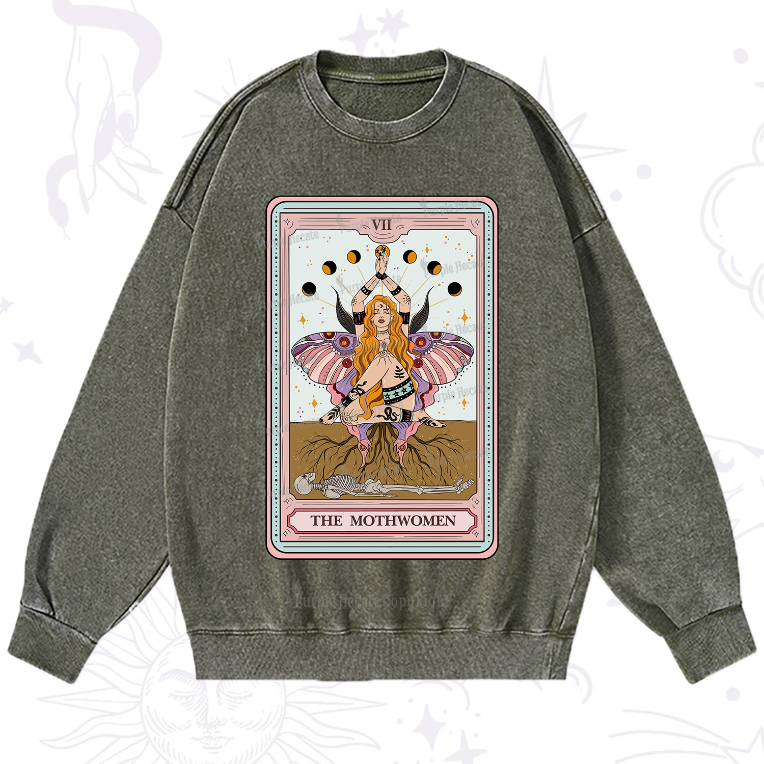 Purplehecate The Mothwomen Tarot Washed Sweatshirt