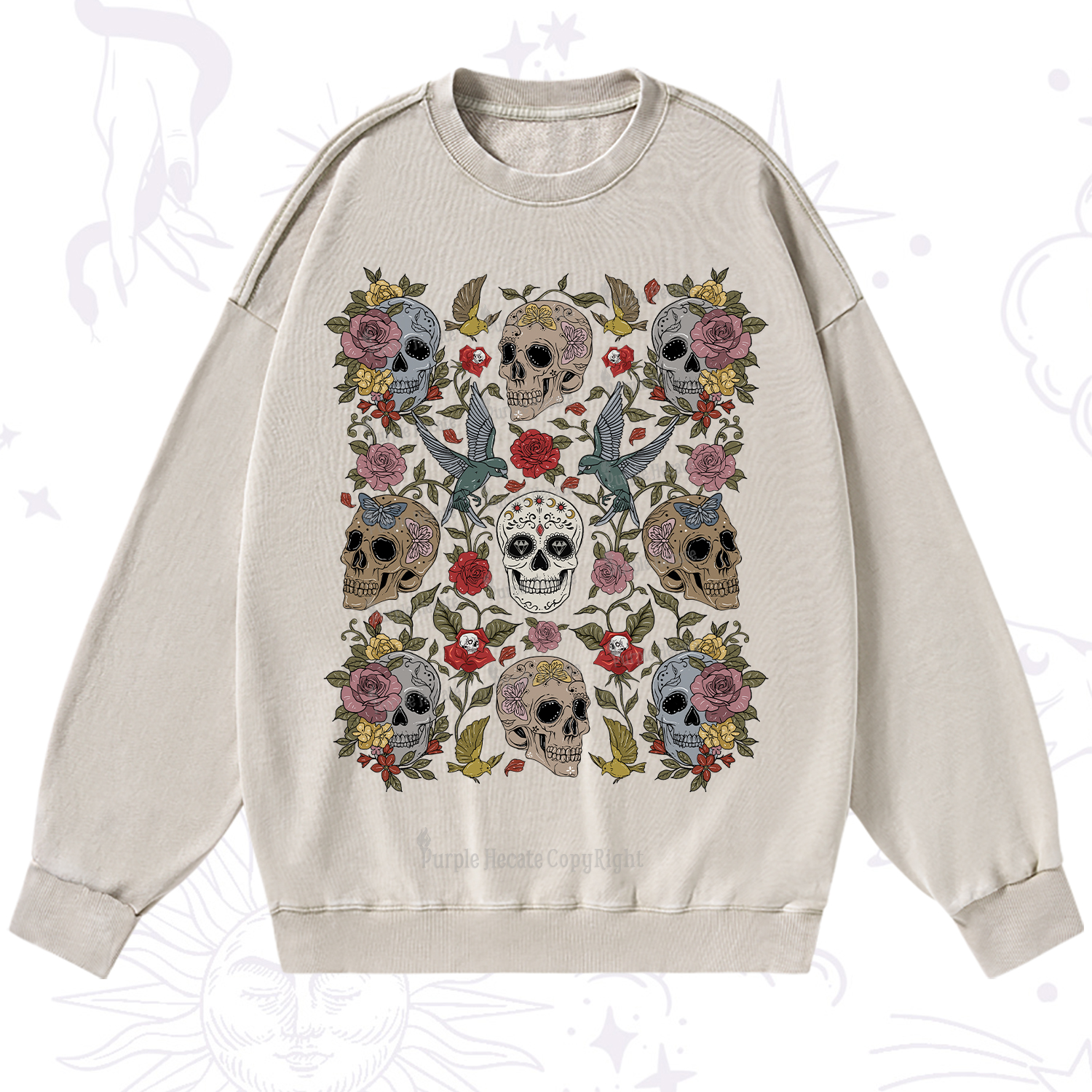 Purplehecate Skull Garden Washed Sweatshirt