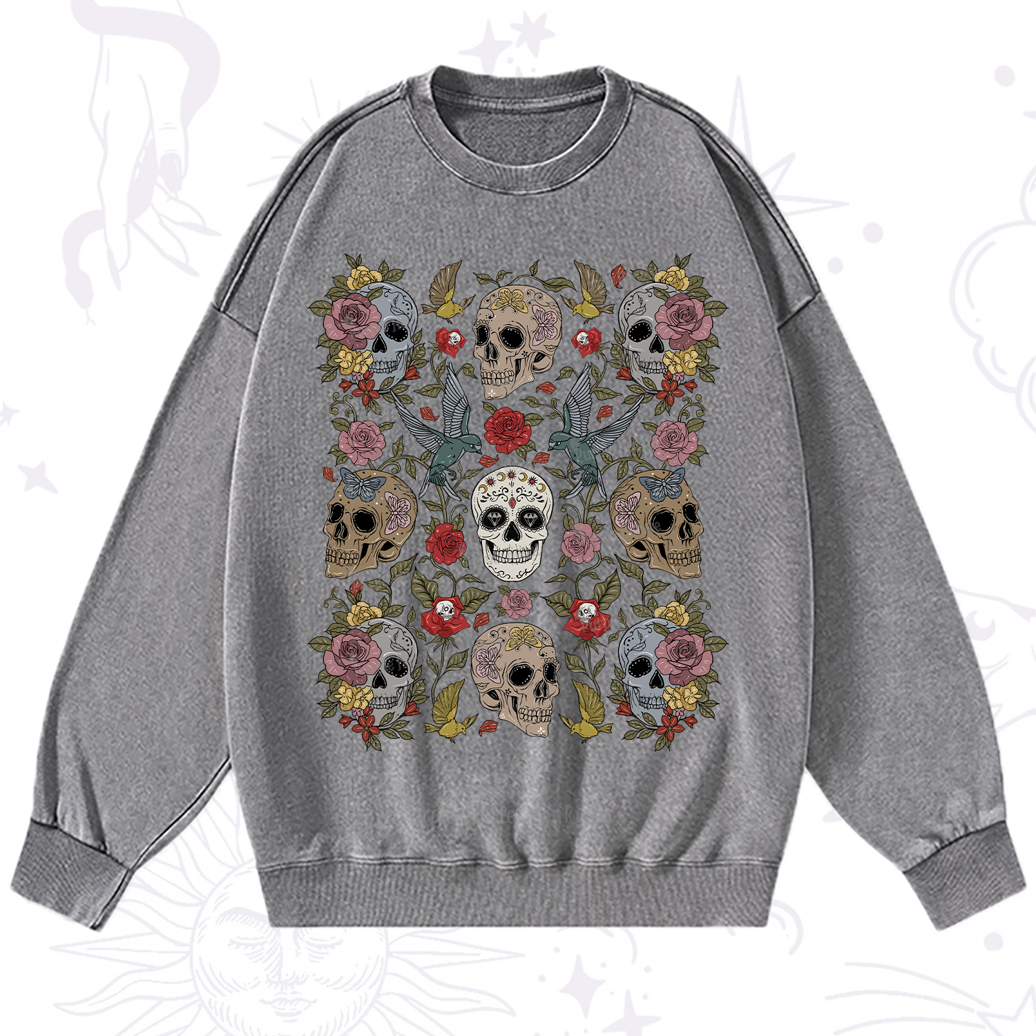 Purplehecate Skull Garden Washed Sweatshirt