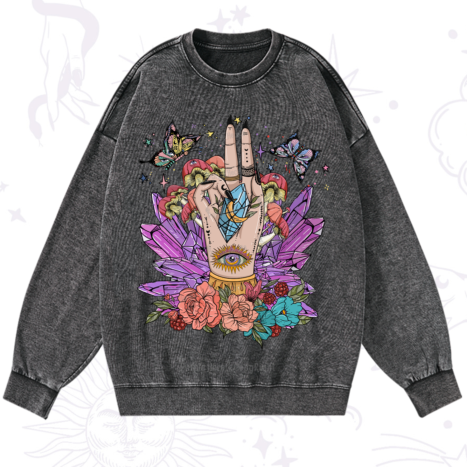 Purplehecate Mystic Crystal Divination Washed Sweatshirt