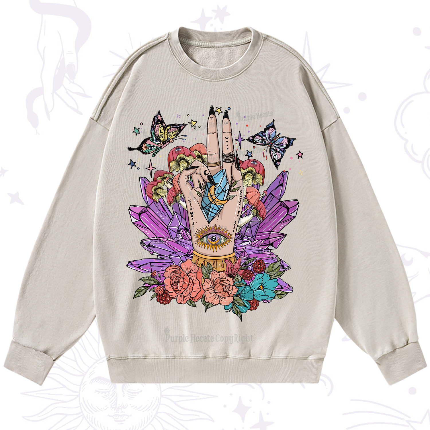 Purplehecate Mystic Crystal Divination Washed Sweatshirt