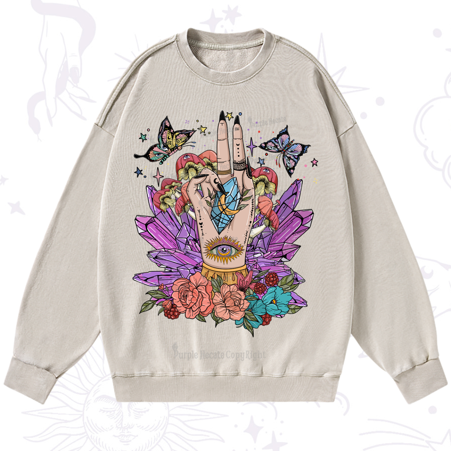 Purplehecate Mystic Crystal Divination Washed Sweatshirt
