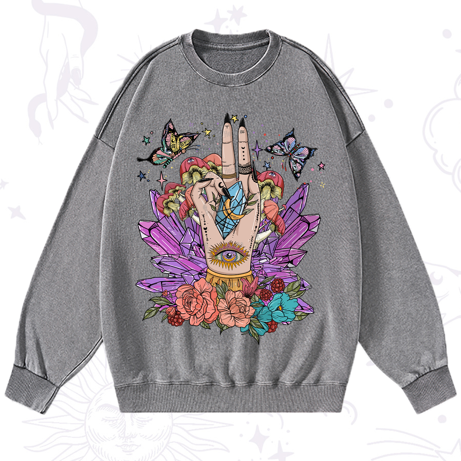 Purplehecate Mystic Crystal Divination Washed Sweatshirt