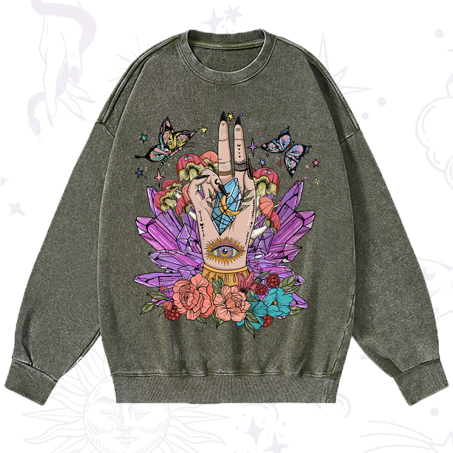 Purplehecate Mystic Crystal Divination Washed Sweatshirt