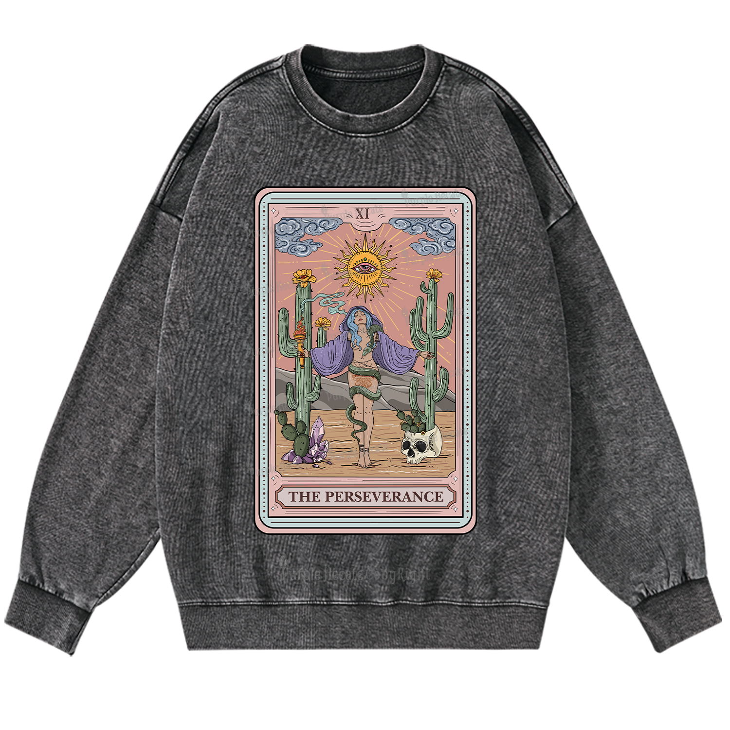 Purplehecate The Perseverance Tarot Card Washed Sweatshirt
