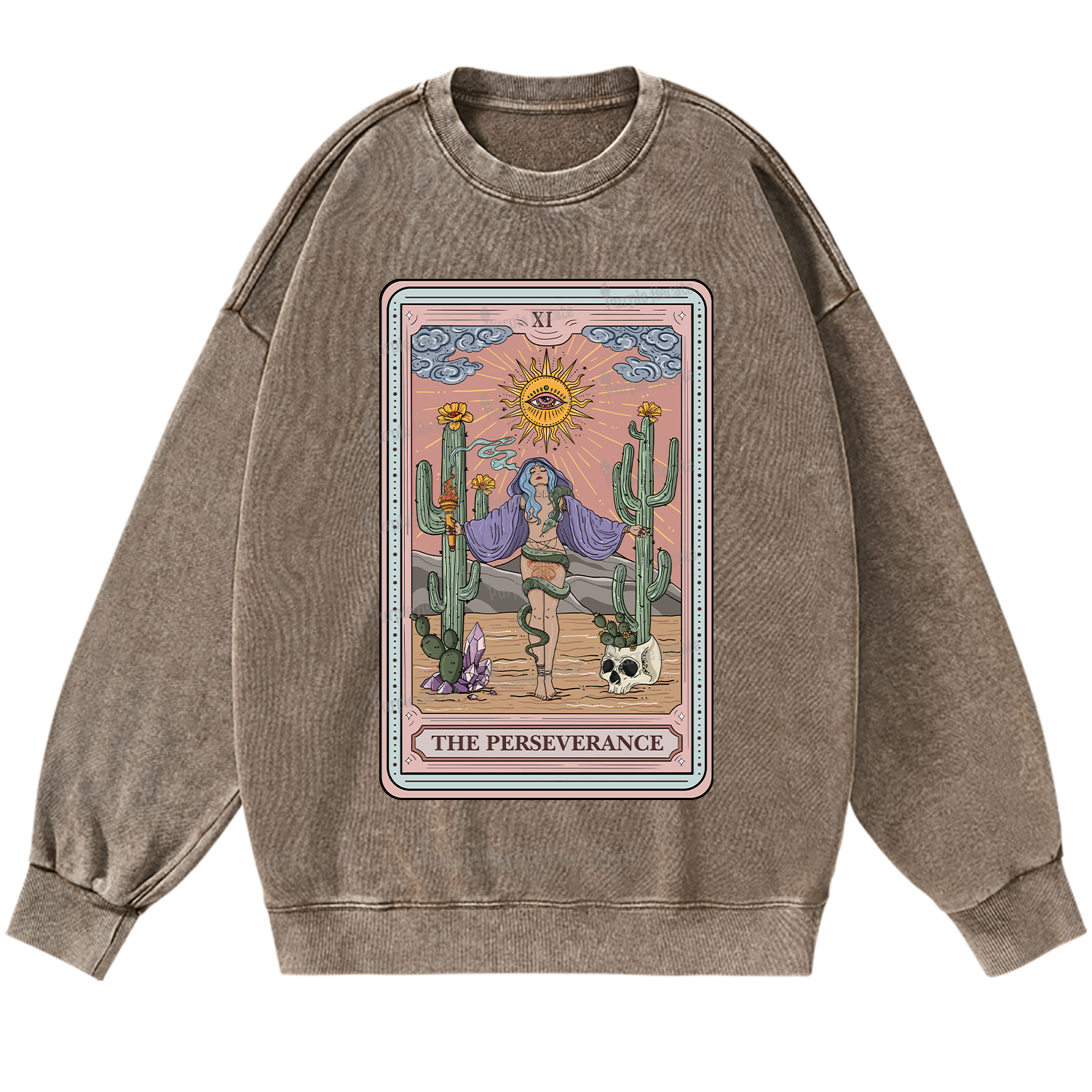 Purplehecate The Perseverance Tarot Card Washed Sweatshirt
