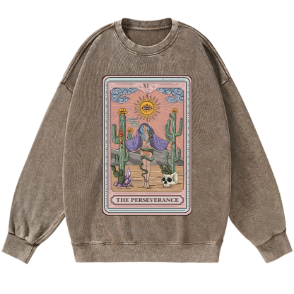 Purplehecate The Perseverance Tarot Card Washed Sweatshirt