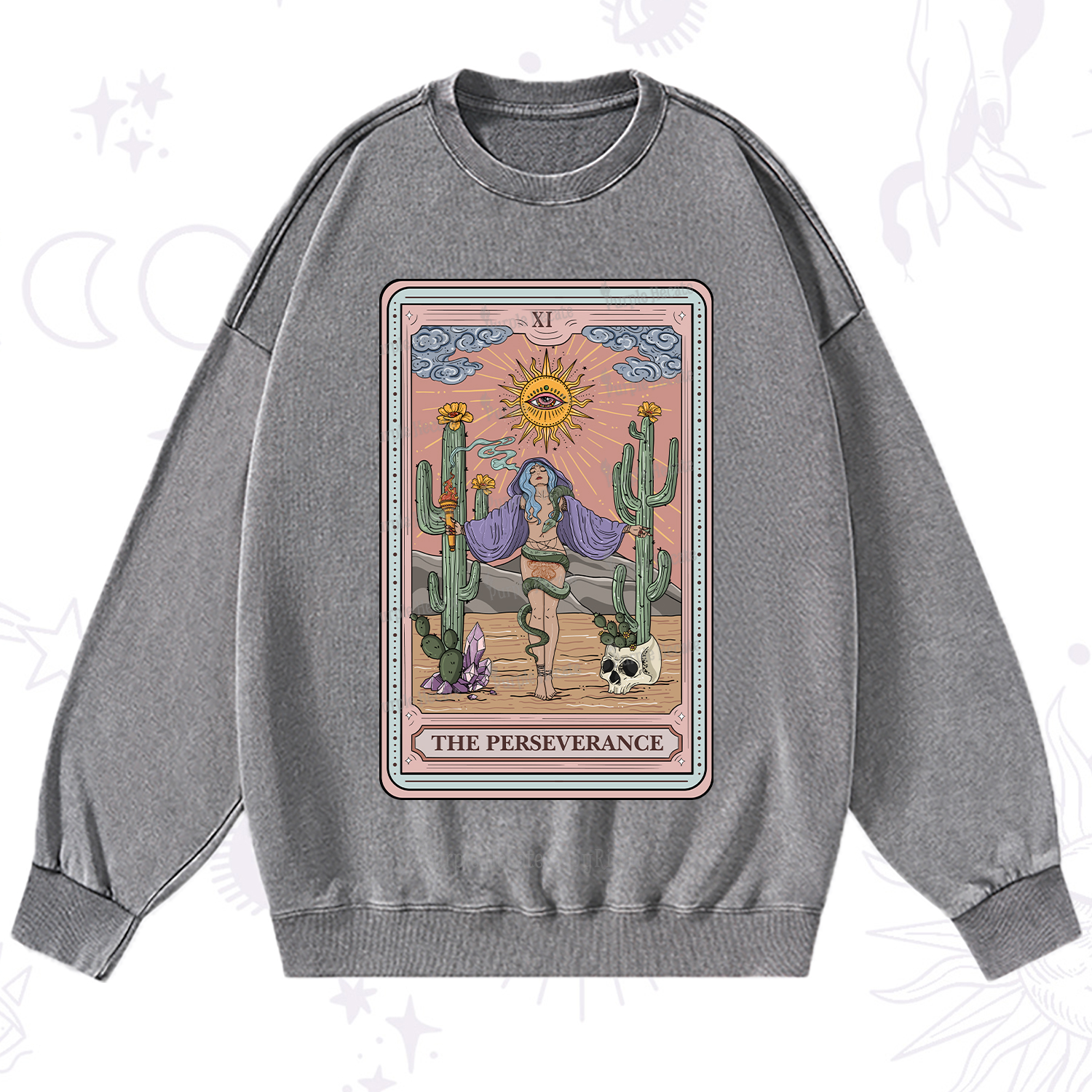 Purplehecate The Perseverance Tarot Card Washed Sweatshirt