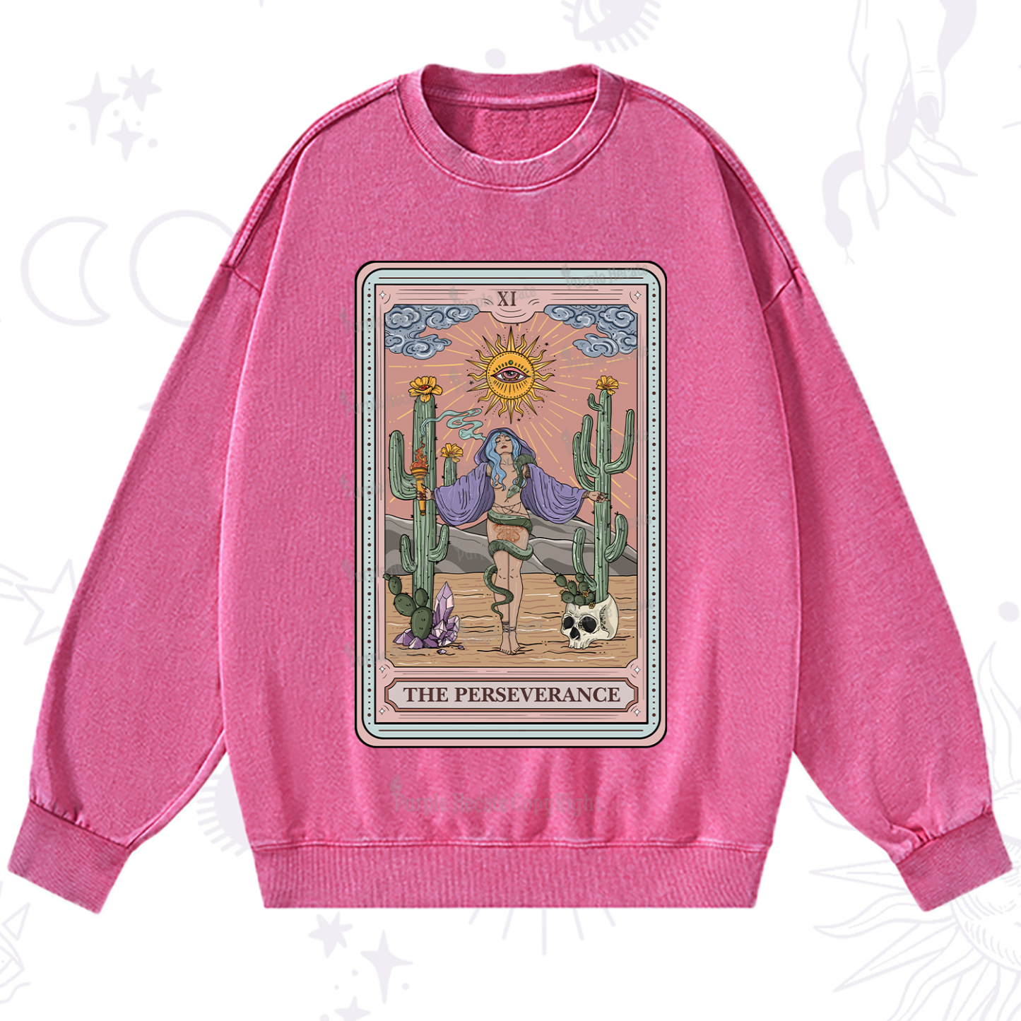 Purplehecate The Perseverance Tarot Card Washed Sweatshirt