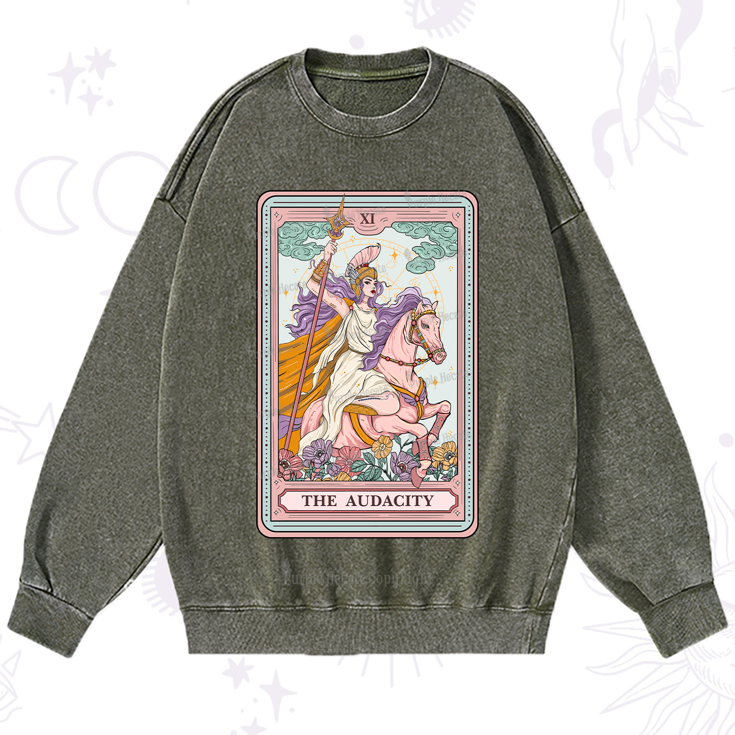 Purplehecate The Audacity Tarot Card Washed Sweatshirt