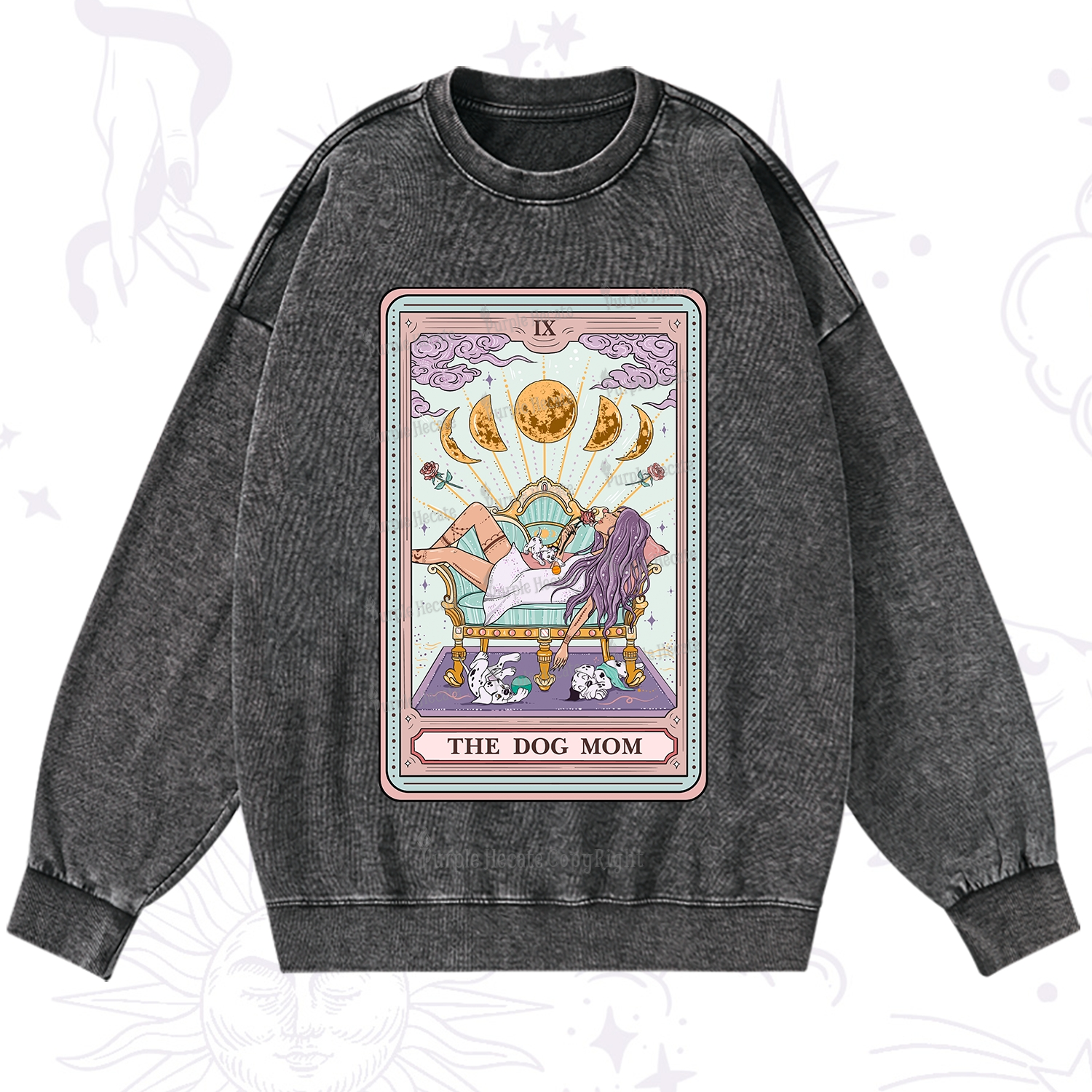 Purplehecate The Dog Mom Tarot Card Washed Sweatshirt