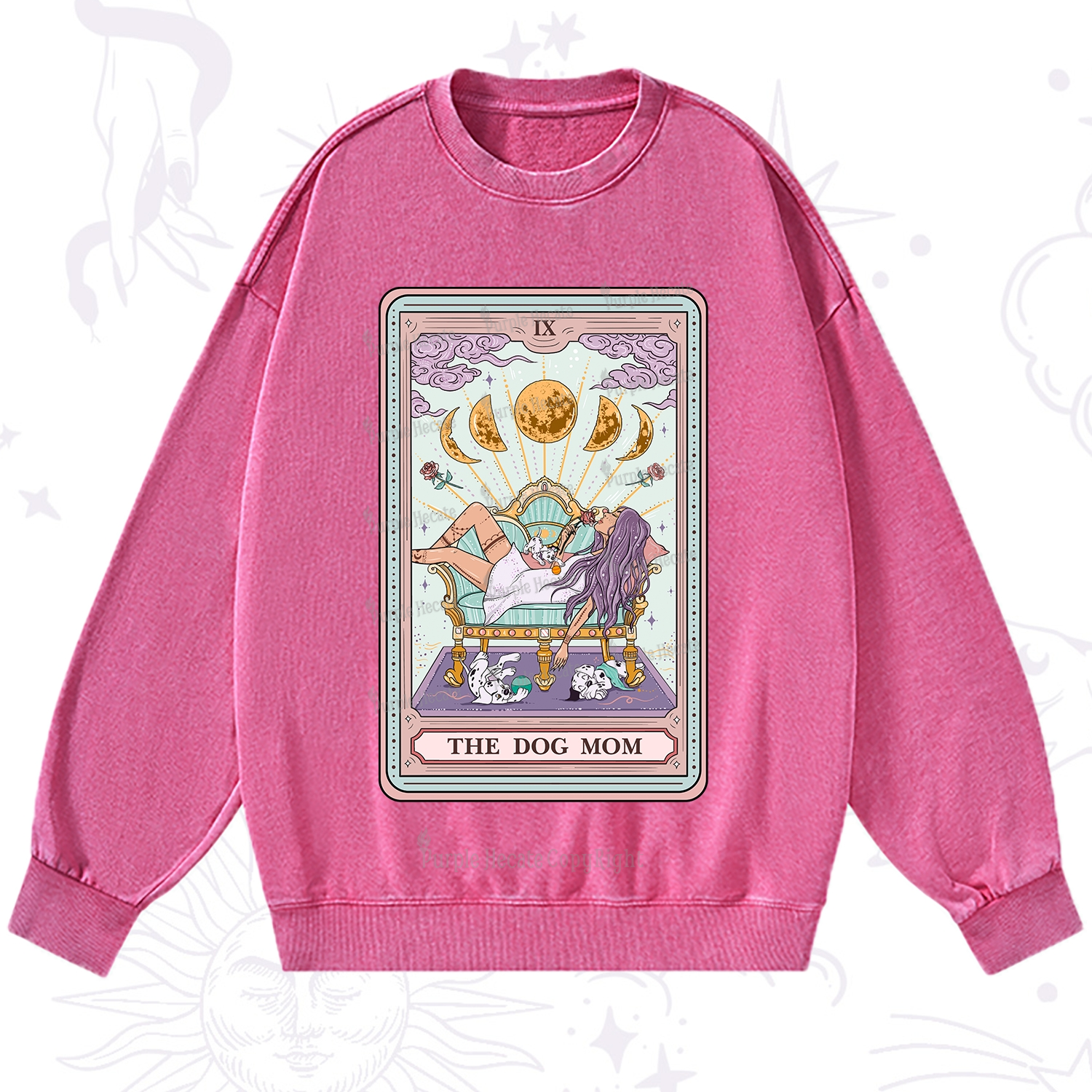 Purplehecate The Dog Mom Tarot Card Washed Sweatshirt