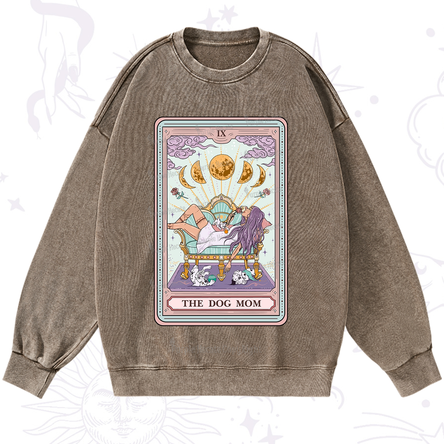 Purplehecate The Dog Mom Tarot Card Washed Sweatshirt
