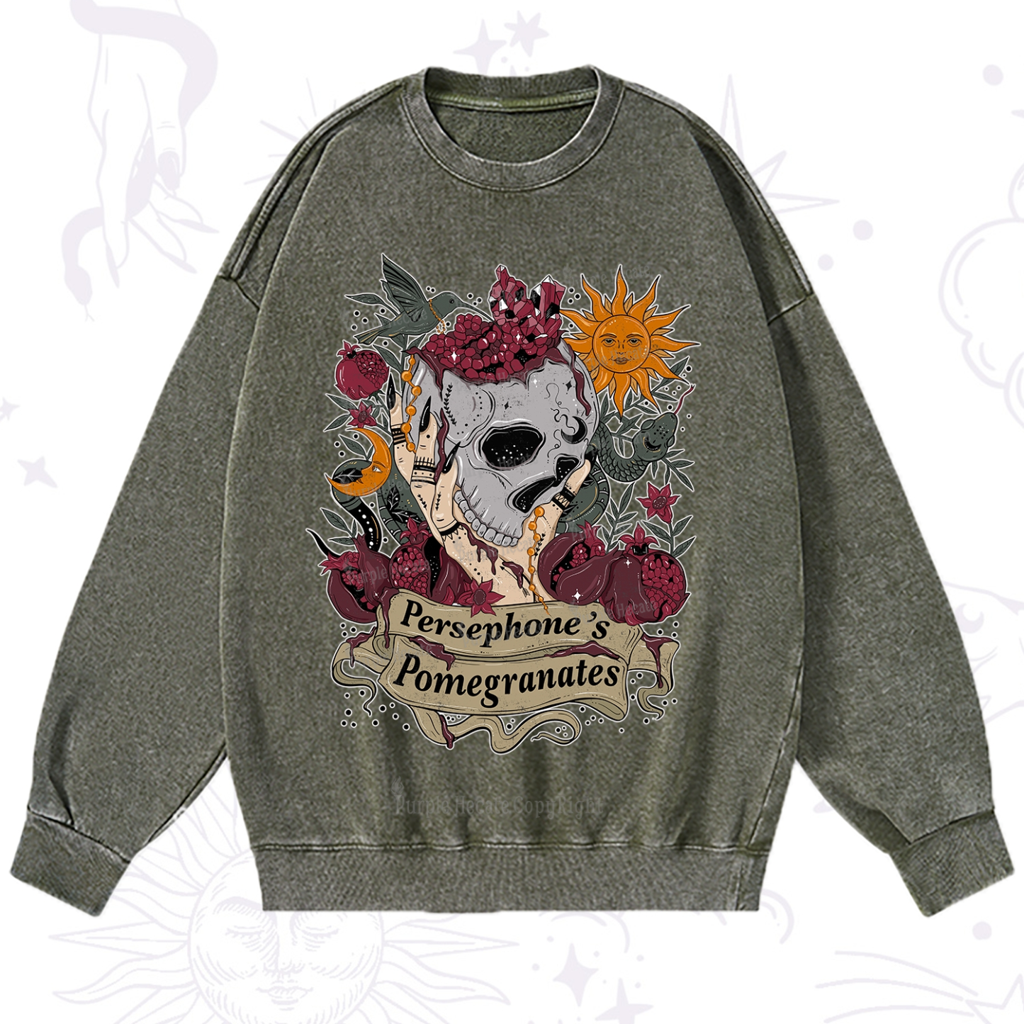 Purplehecate Persephone's Pomegranates Washed Sweatshirt