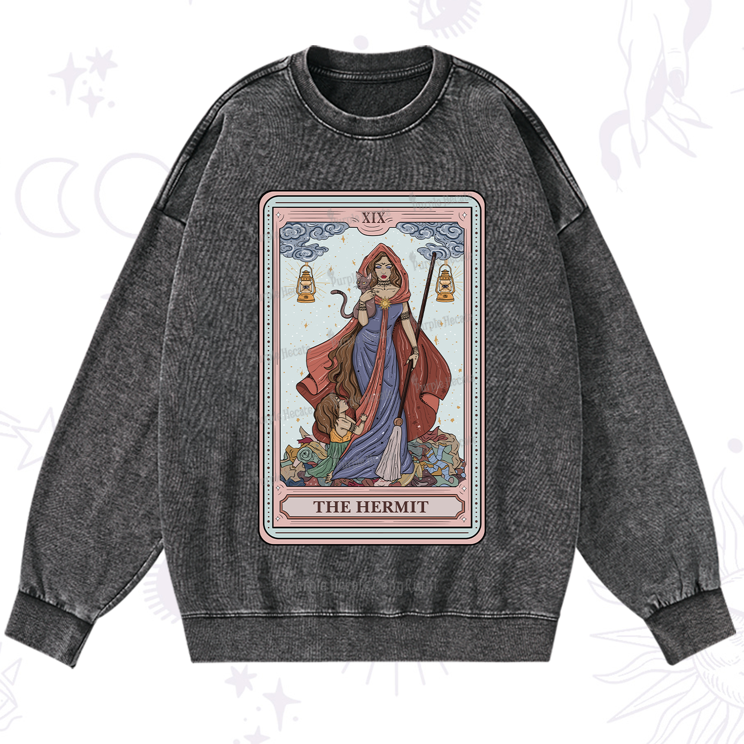 Purplehecate The Hermit Tarot Card Washed Sweatshirt