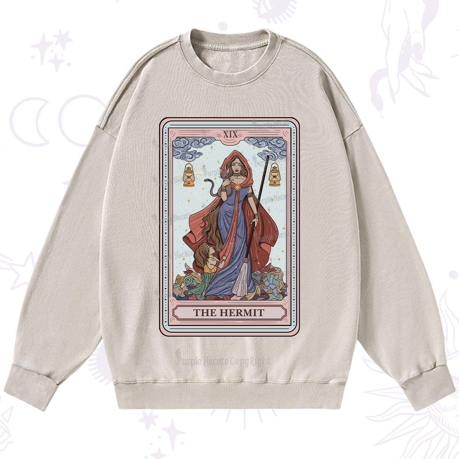 Purplehecate The Hermit Tarot Card Washed Sweatshirt