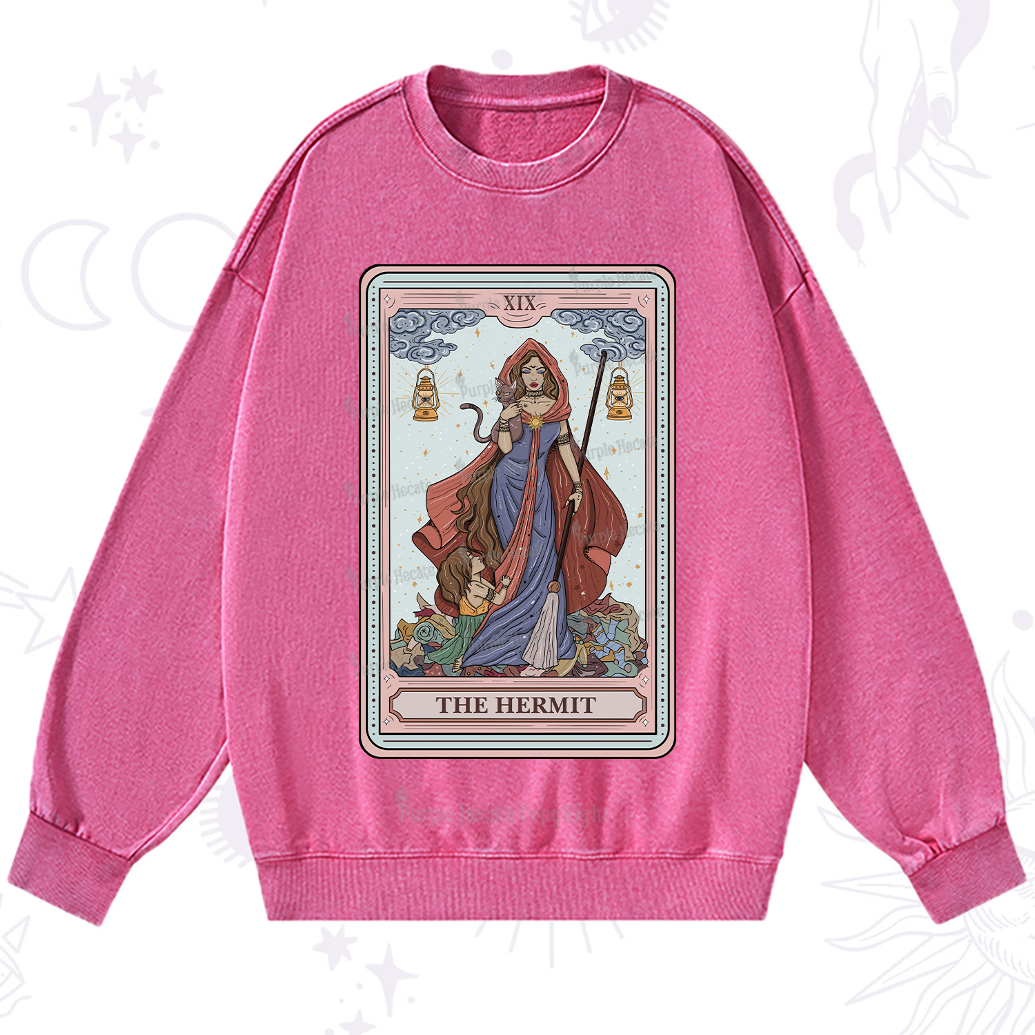 Purplehecate The Hermit Tarot Card Washed Sweatshirt