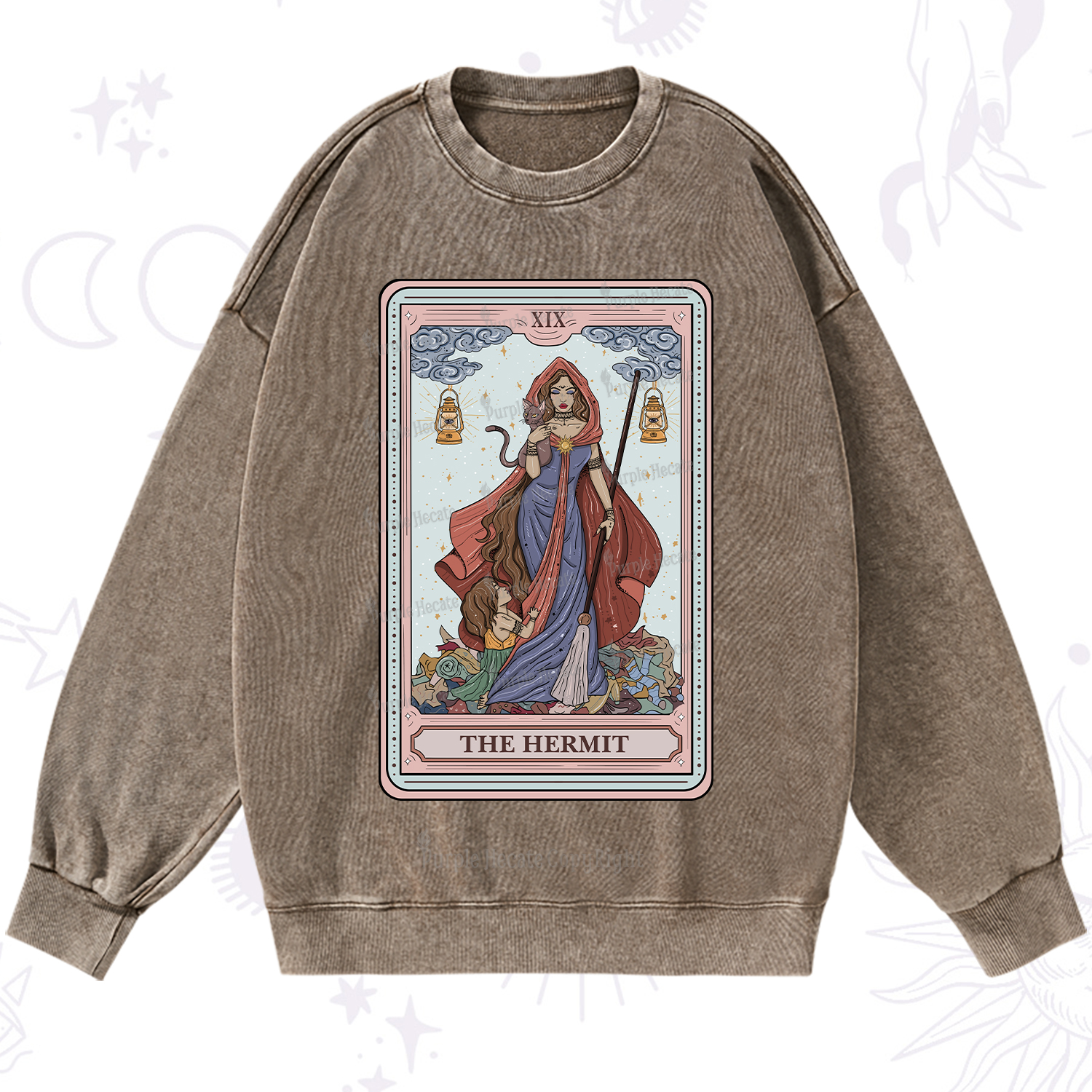 Purplehecate The Hermit Tarot Card Washed Sweatshirt