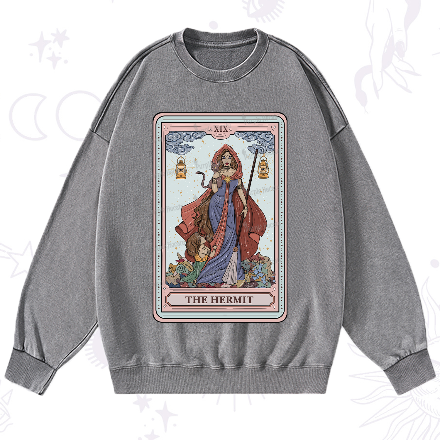 Purplehecate The Hermit Tarot Card Washed Sweatshirt