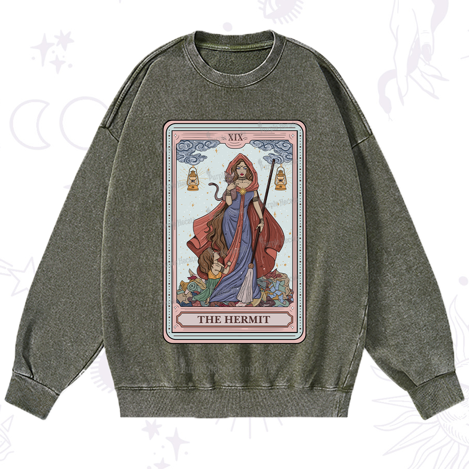 Purplehecate The Hermit Tarot Card Washed Sweatshirt