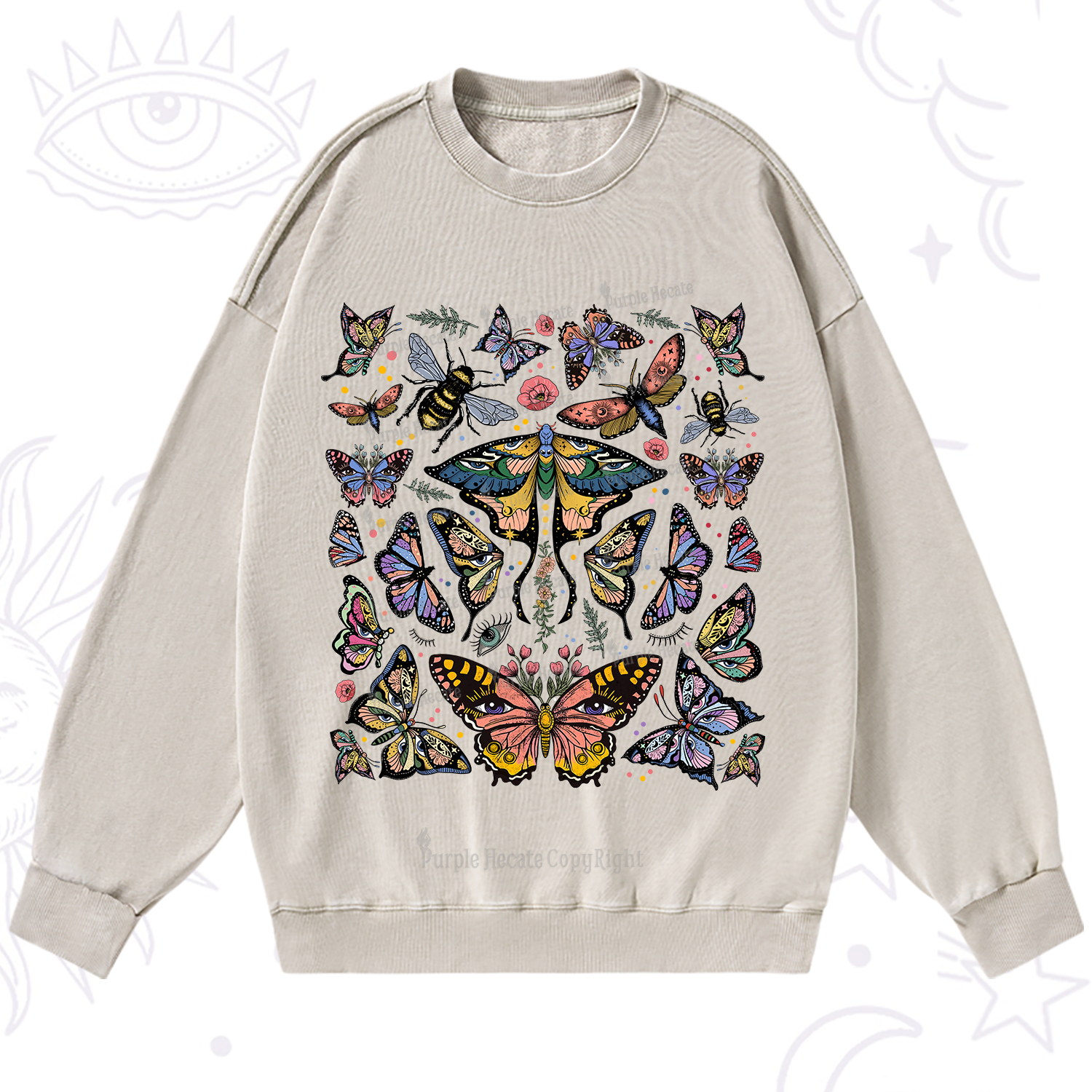 Purplehecate Mystical Butterfly & Moth Washed Sweatshirt
