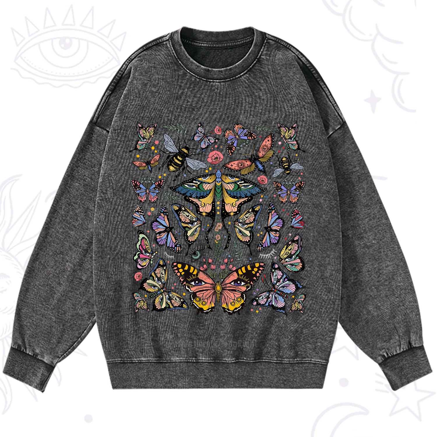 Purplehecate Mystical Butterfly & Moth Washed Sweatshirt