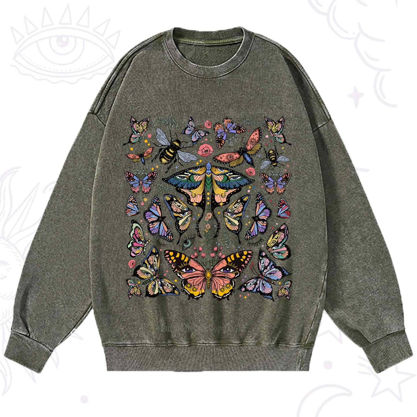 Purplehecate Mystical Butterfly & Moth Washed Sweatshirt