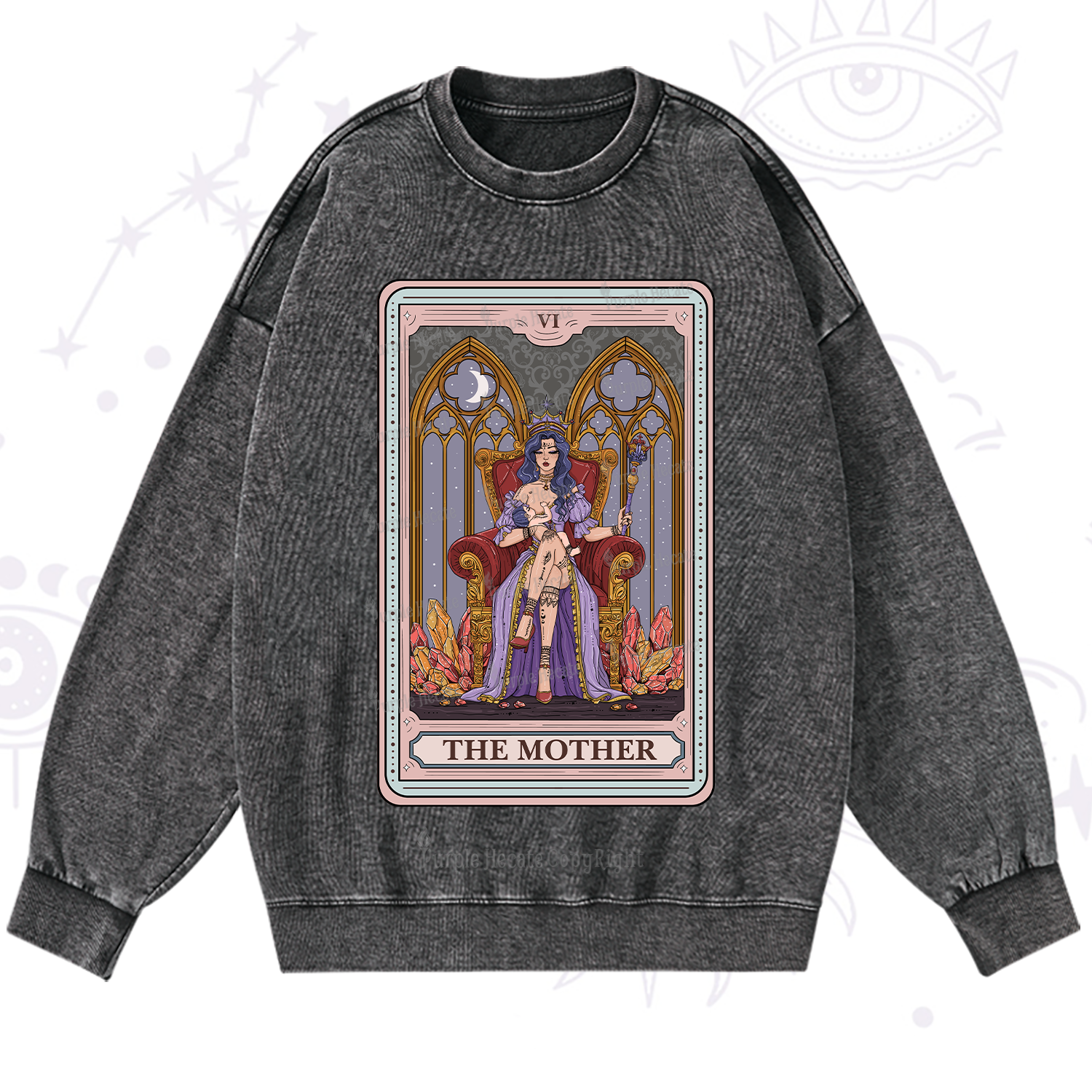 Purplehecate The Mother Tarot Card Washed Sweatshirt
