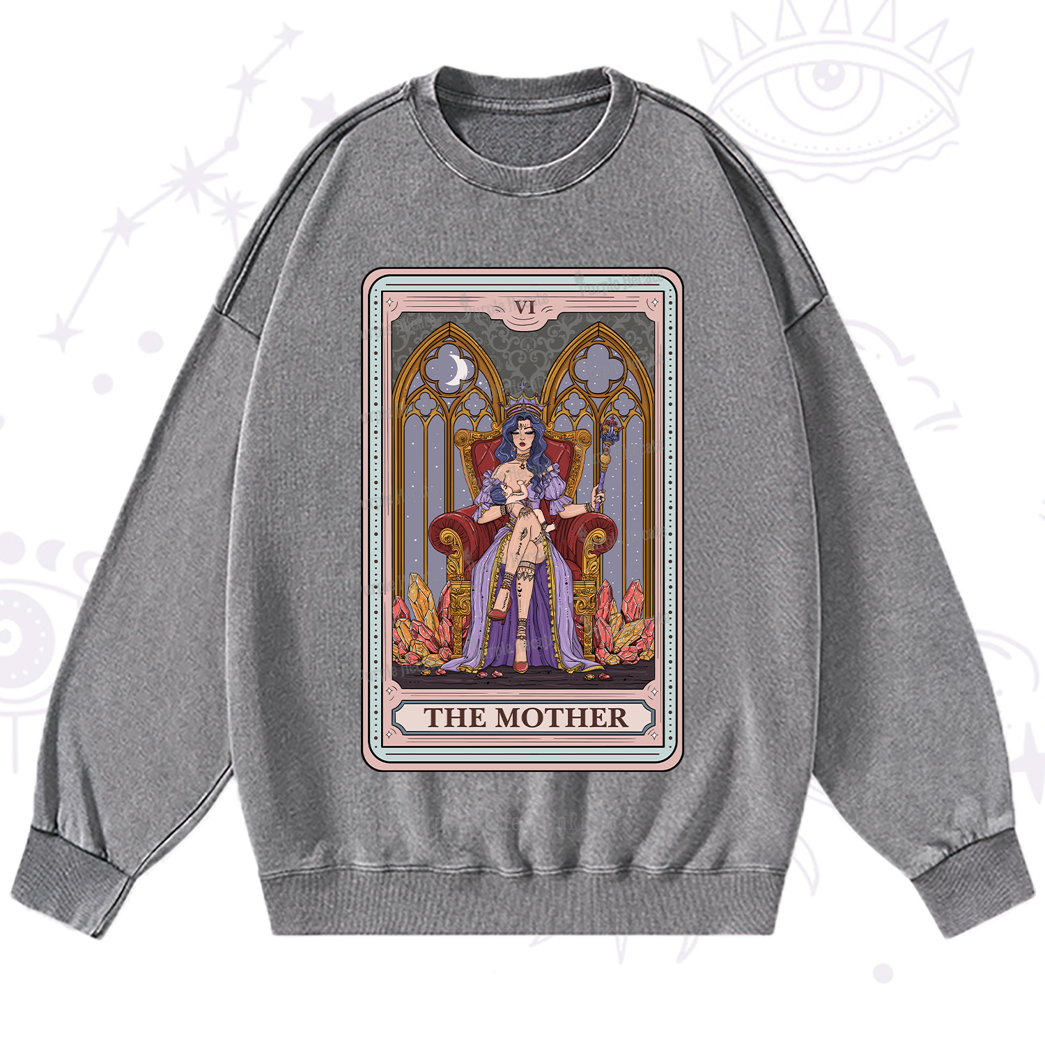 Purplehecate The Mother Tarot Card Washed Sweatshirt