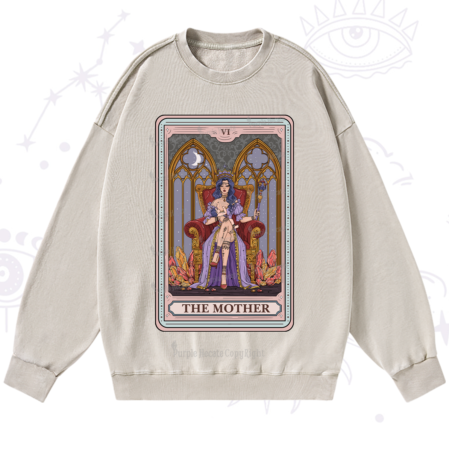 Purplehecate The Mother Tarot Card Washed Sweatshirt