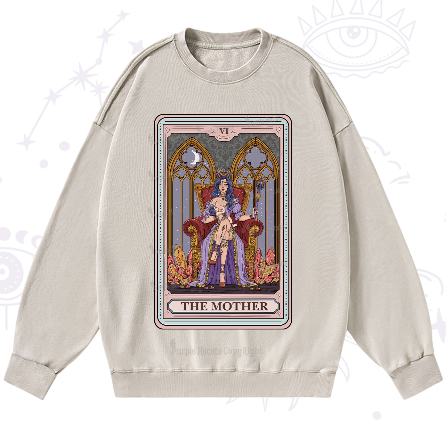 Purplehecate The Mother Tarot Card Washed Sweatshirt