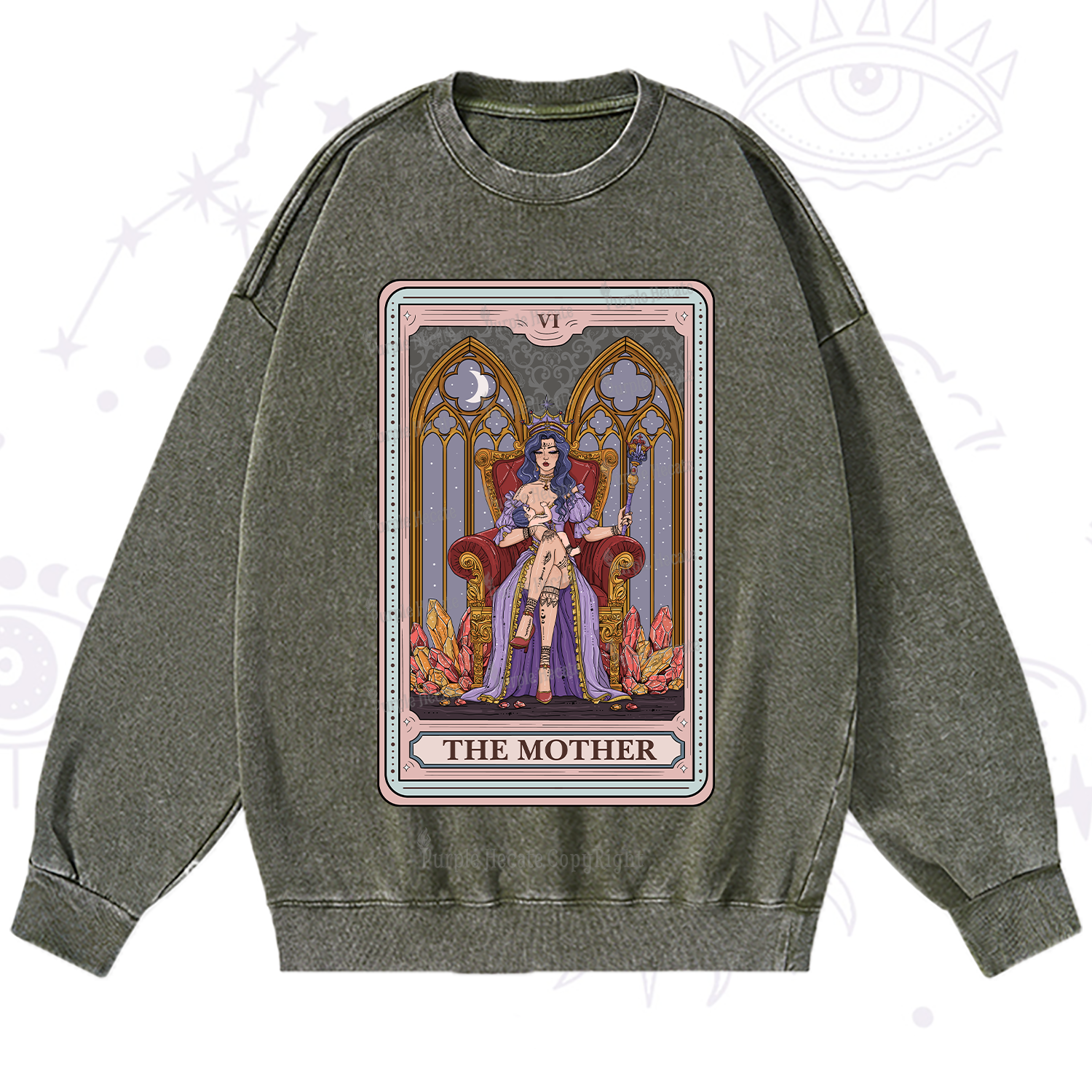 Purplehecate The Mother Tarot Card Washed Sweatshirt