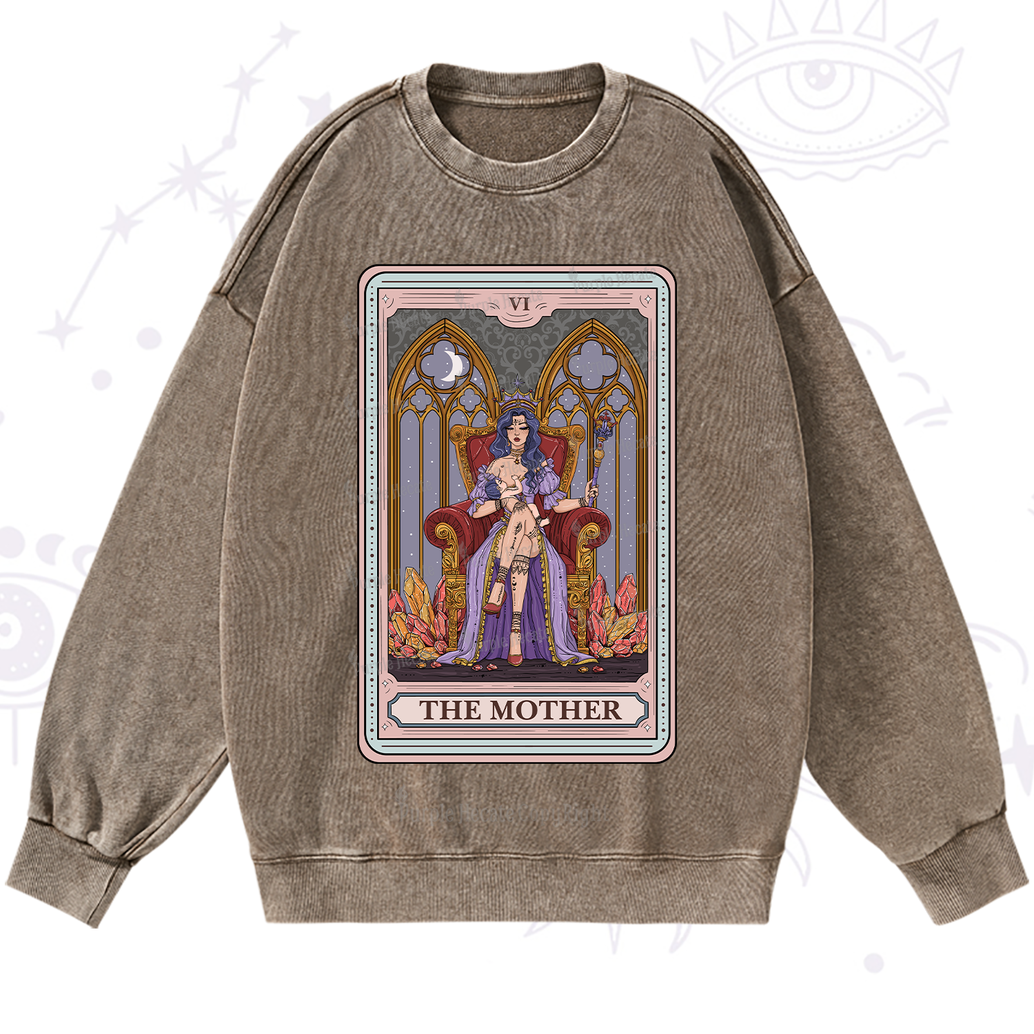 Purplehecate The Mother Tarot Card Washed Sweatshirt