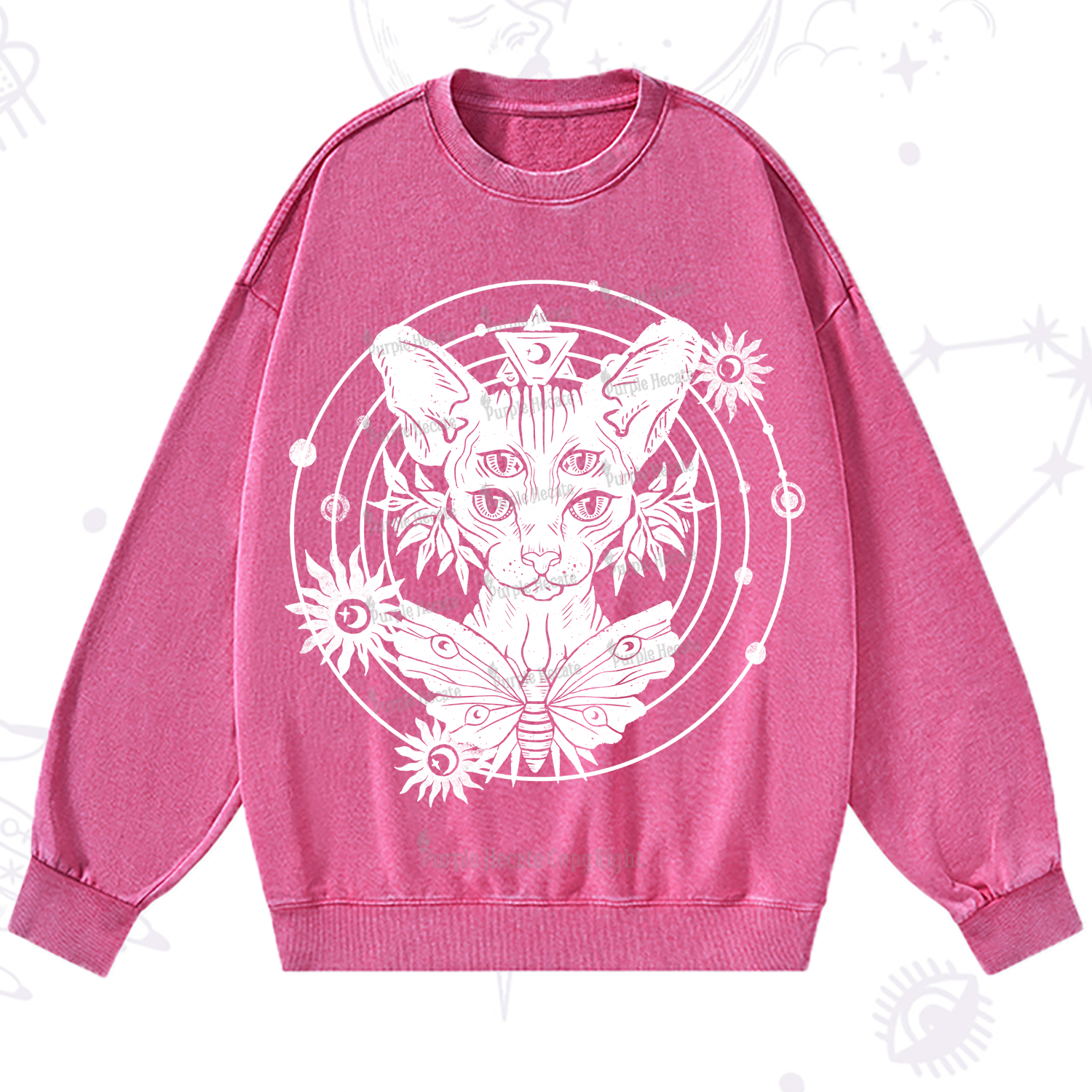 Purplehecate Mystic Sphynx Cat Lover Washed Sweatshirt