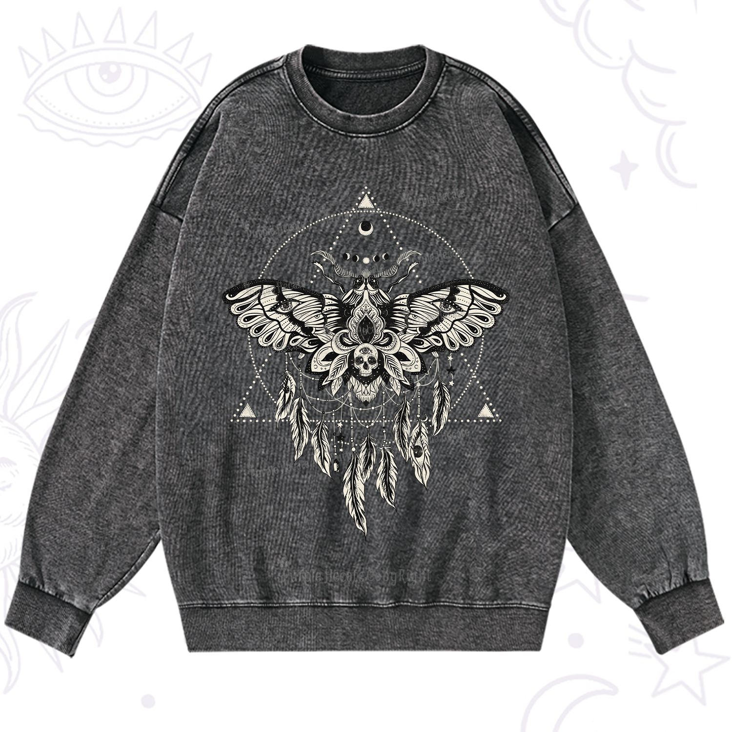 Purplehecate Mystical Luna Moth Washed Sweatshirt