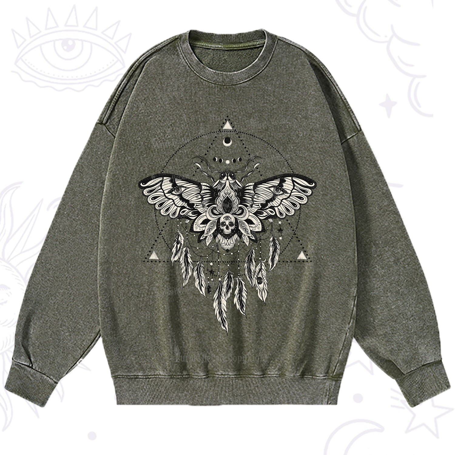 Purplehecate Mystical Luna Moth Washed Sweatshirt