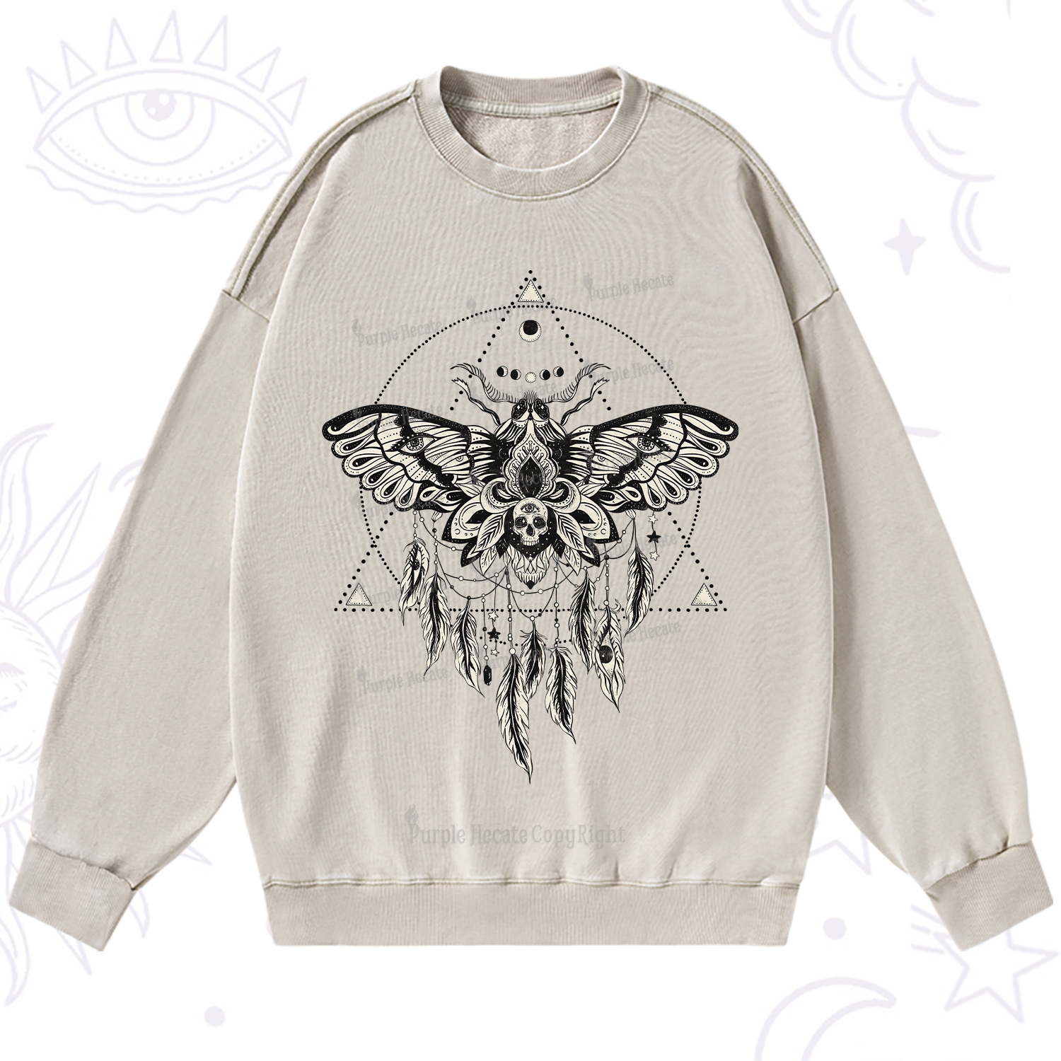 Purplehecate Mystical Luna Moth Washed Sweatshirt