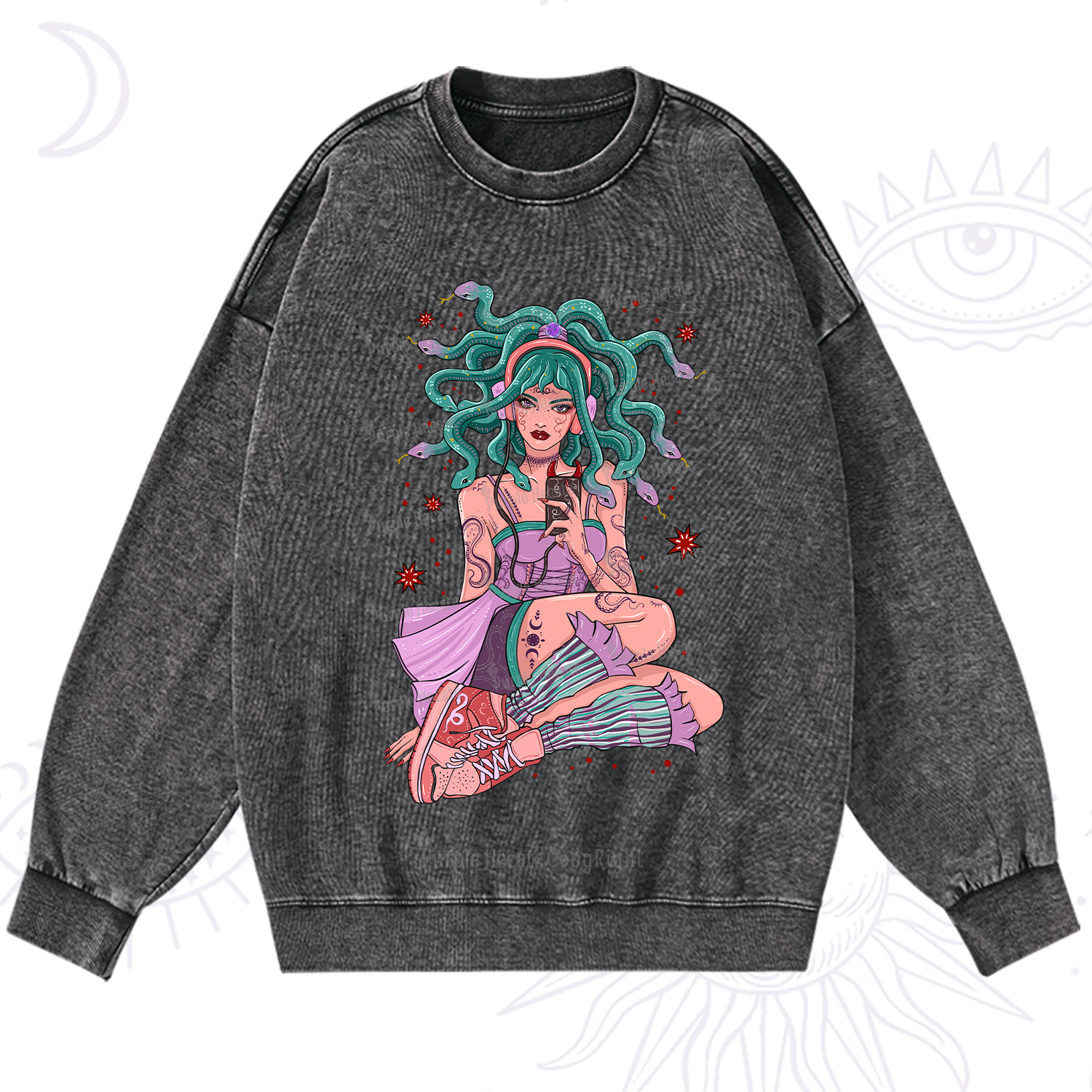 Purplehecate Gorgon Medusa Washed Sweatshirt