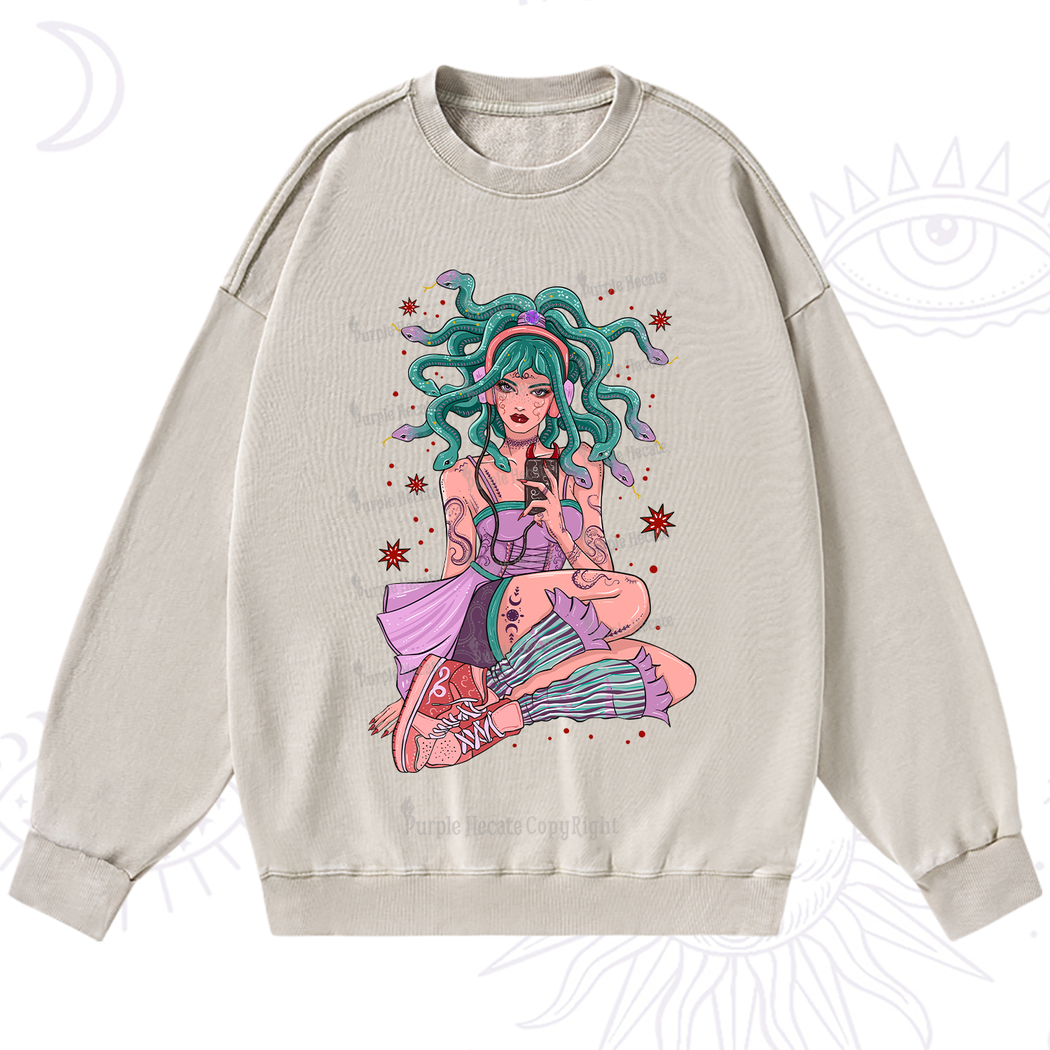 Purplehecate Gorgon Medusa Washed Sweatshirt