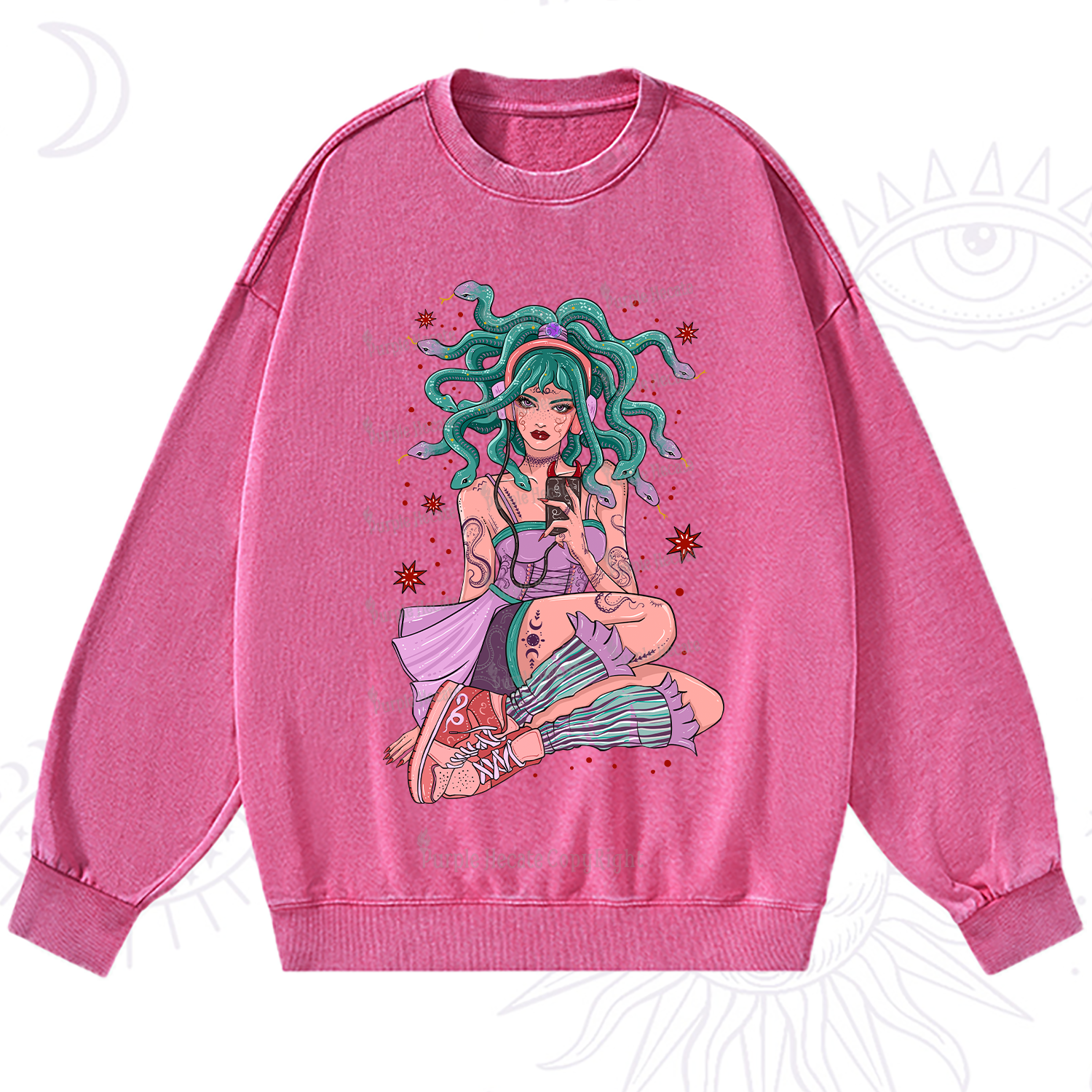 Purplehecate Gorgon Medusa Washed Sweatshirt
